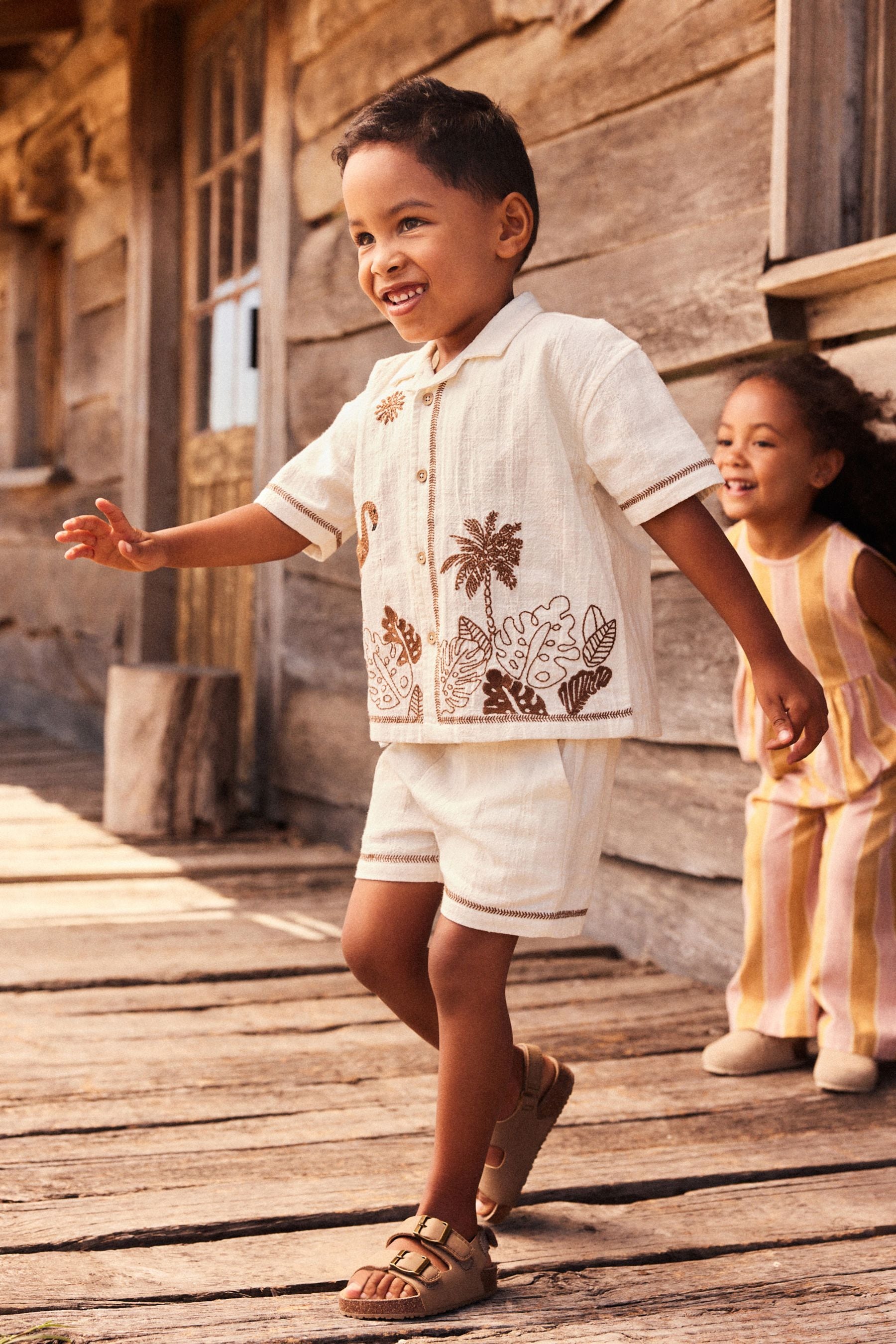 Cream Short Sleeves 100% Cotton Shirt and Short Set (3mths-7yrs)