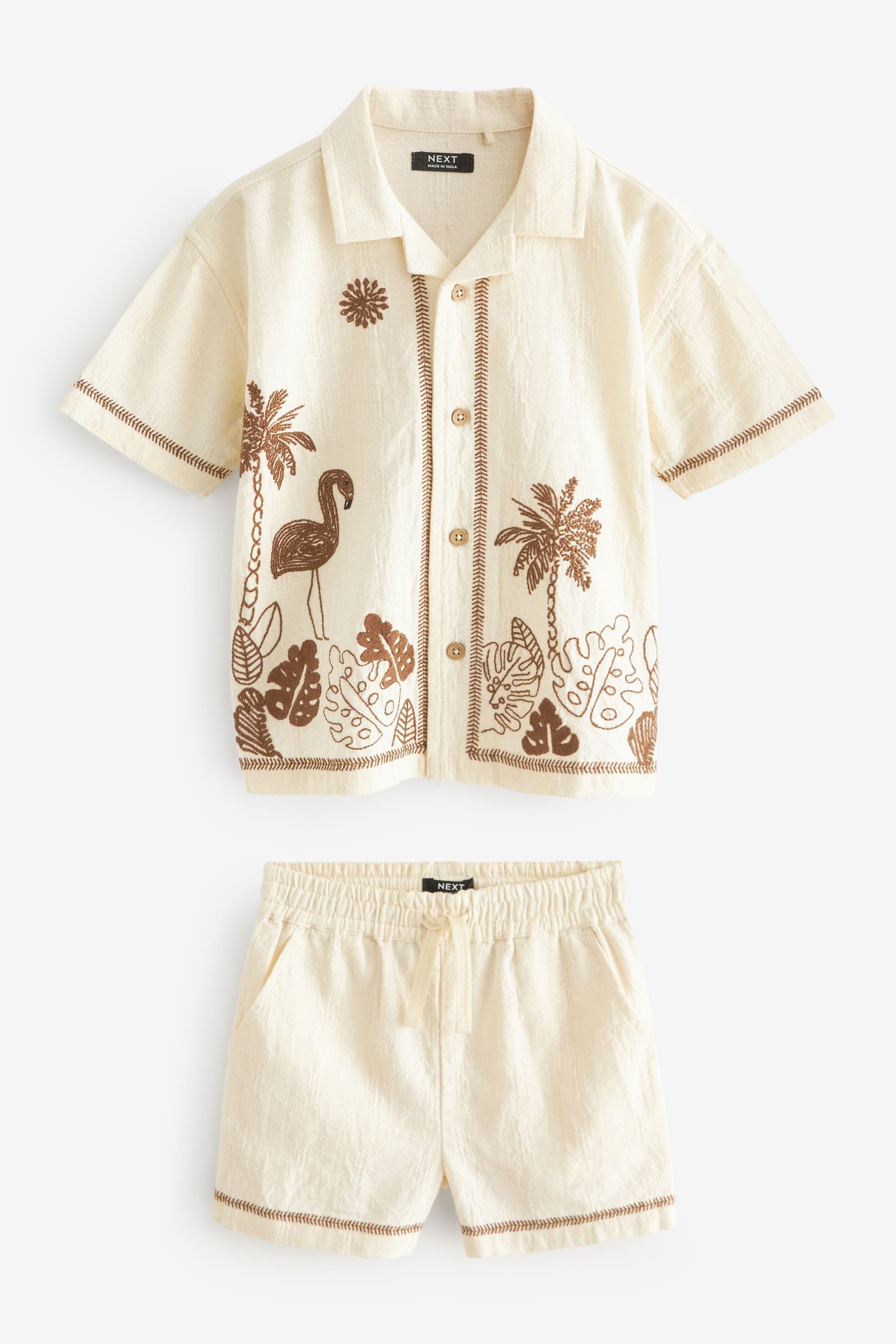 Cream Short Sleeves 100% Cotton Shirt and Short Set (3mths-7yrs)