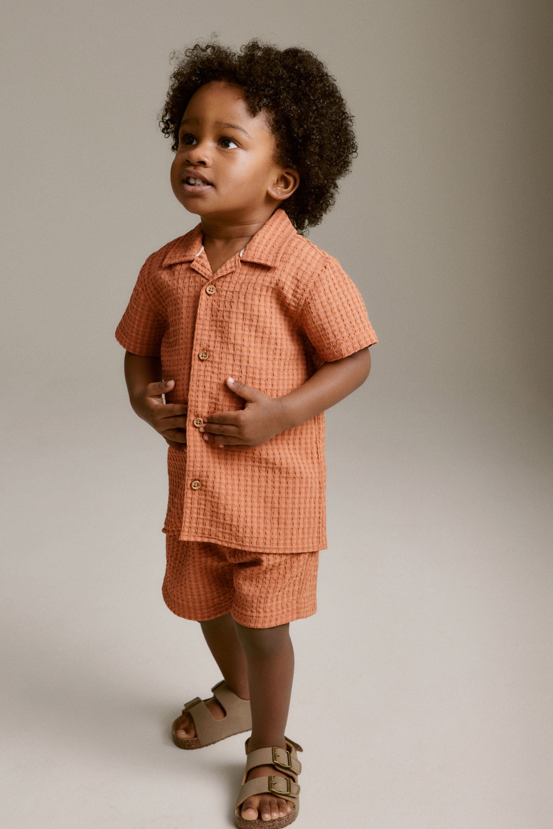 Rust Brown Short Sleeves Textured 100% Cotton Shirt and Shorts Set (3mths-7yrs)