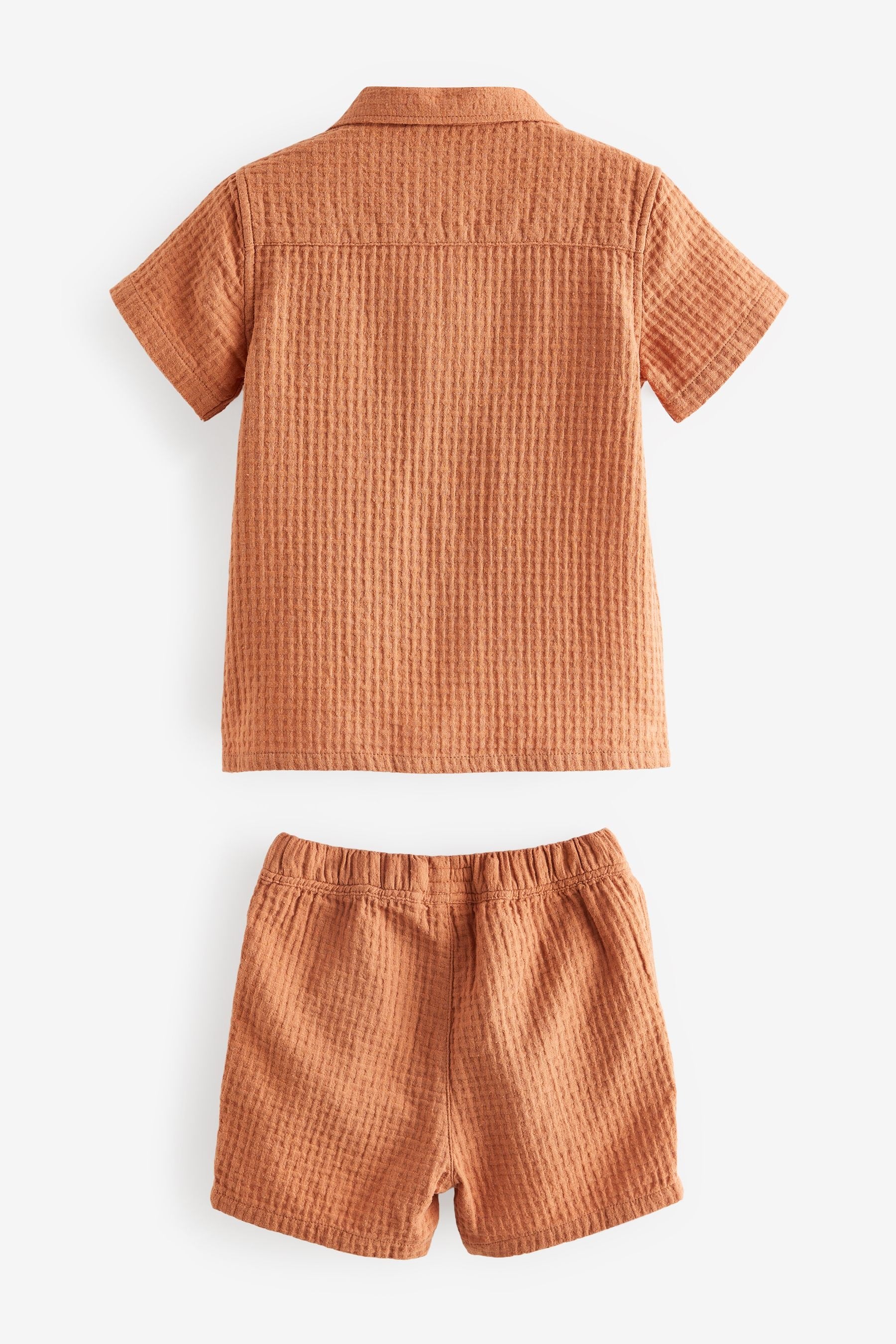 Rust Brown Short Sleeves Textured 100% Cotton Shirt and Shorts Set (3mths-7yrs)