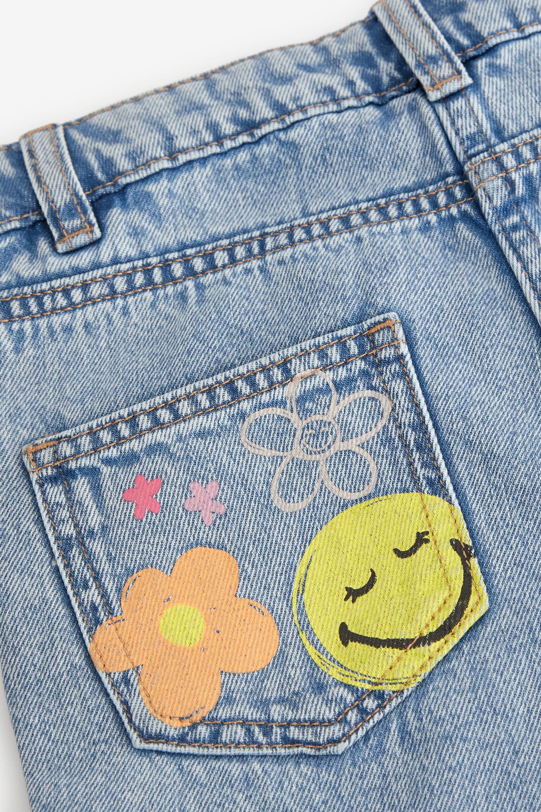 Mid Blue Denim Mom 100% Cotton Smiley World Jeans (3-16yrs)