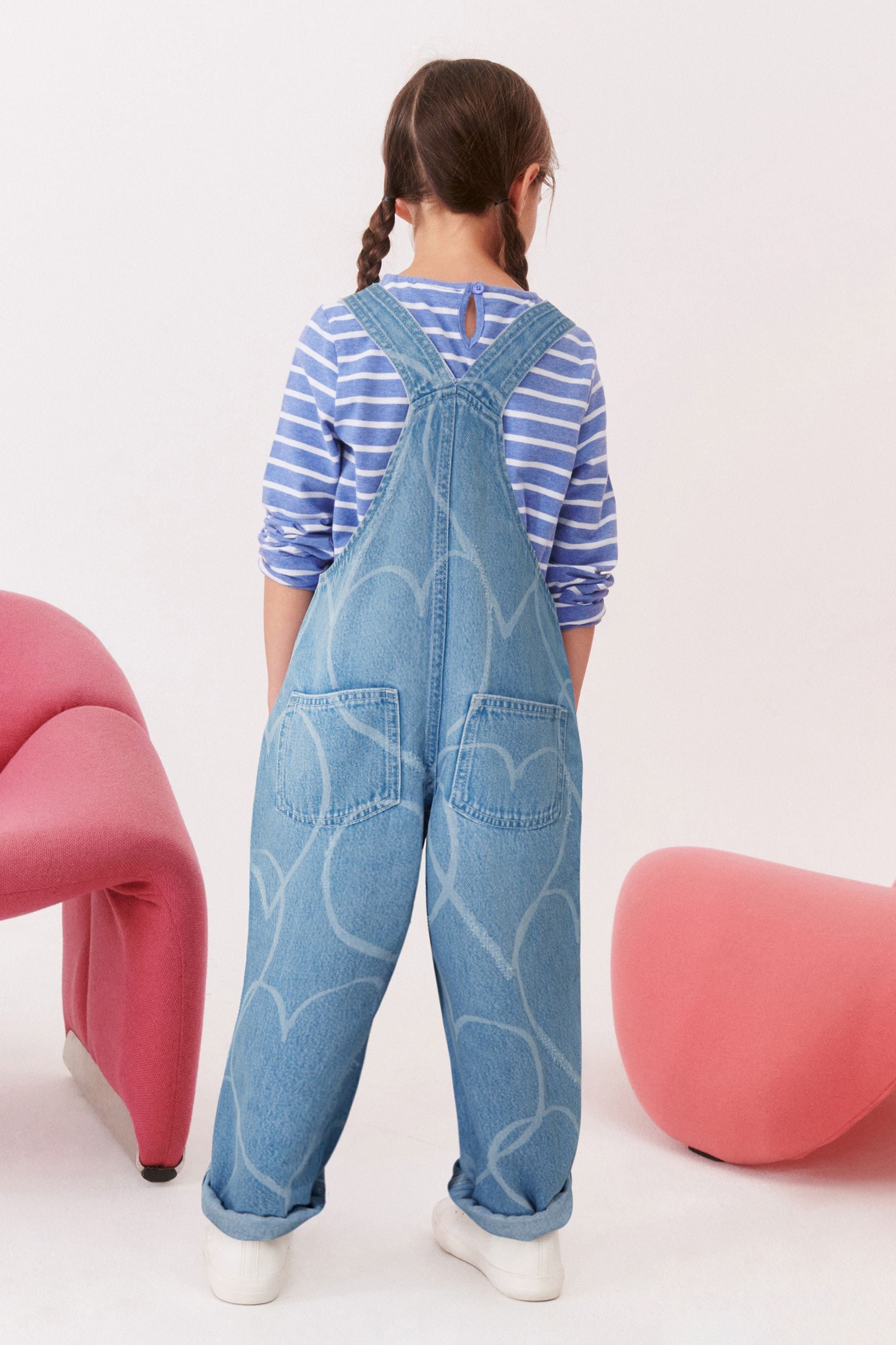 Mid Blue Denim Heart Dungaree (3-16yrs)