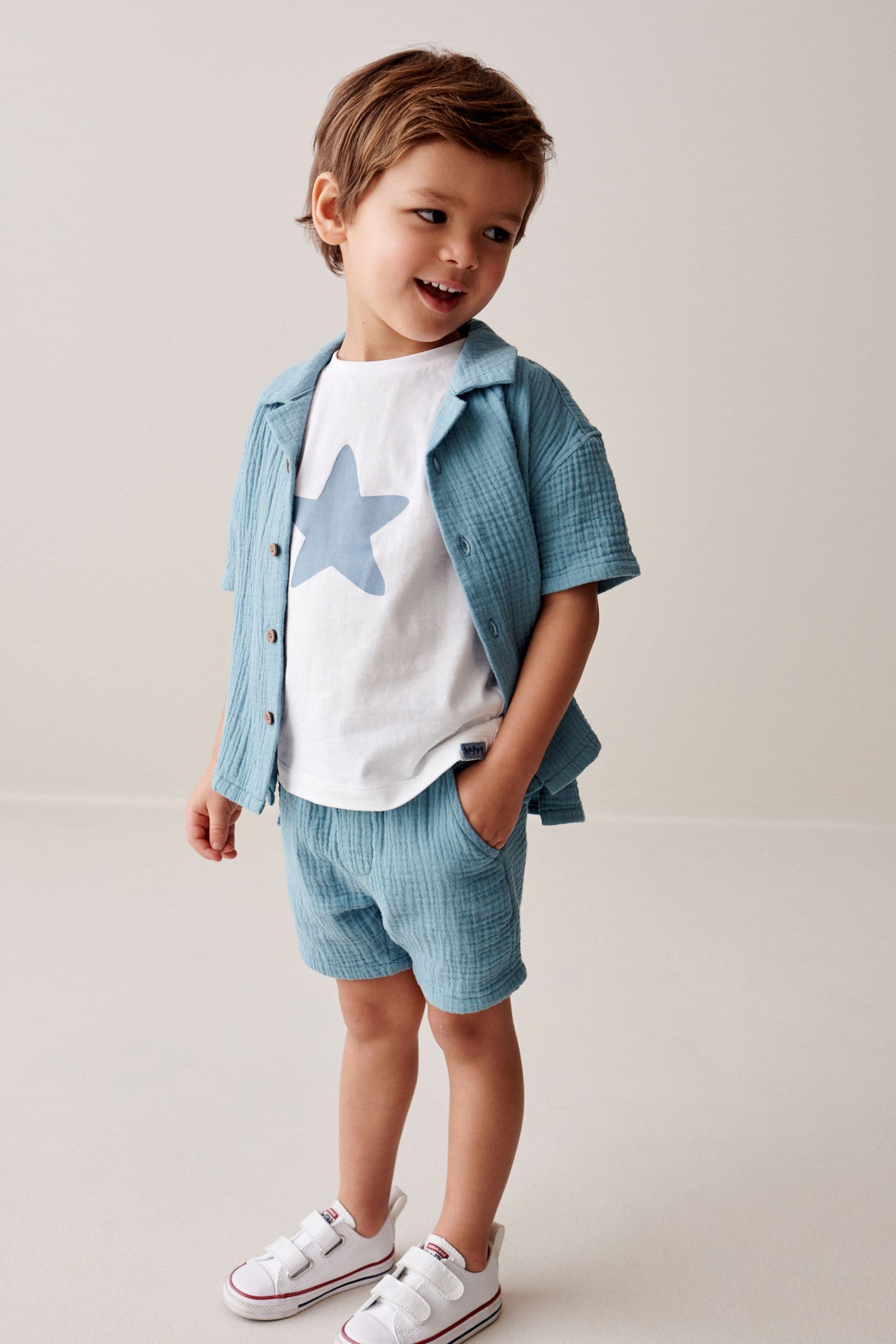 Blue Short Sleeve Textured Shirt and Shorts Set (3mths-12yrs)