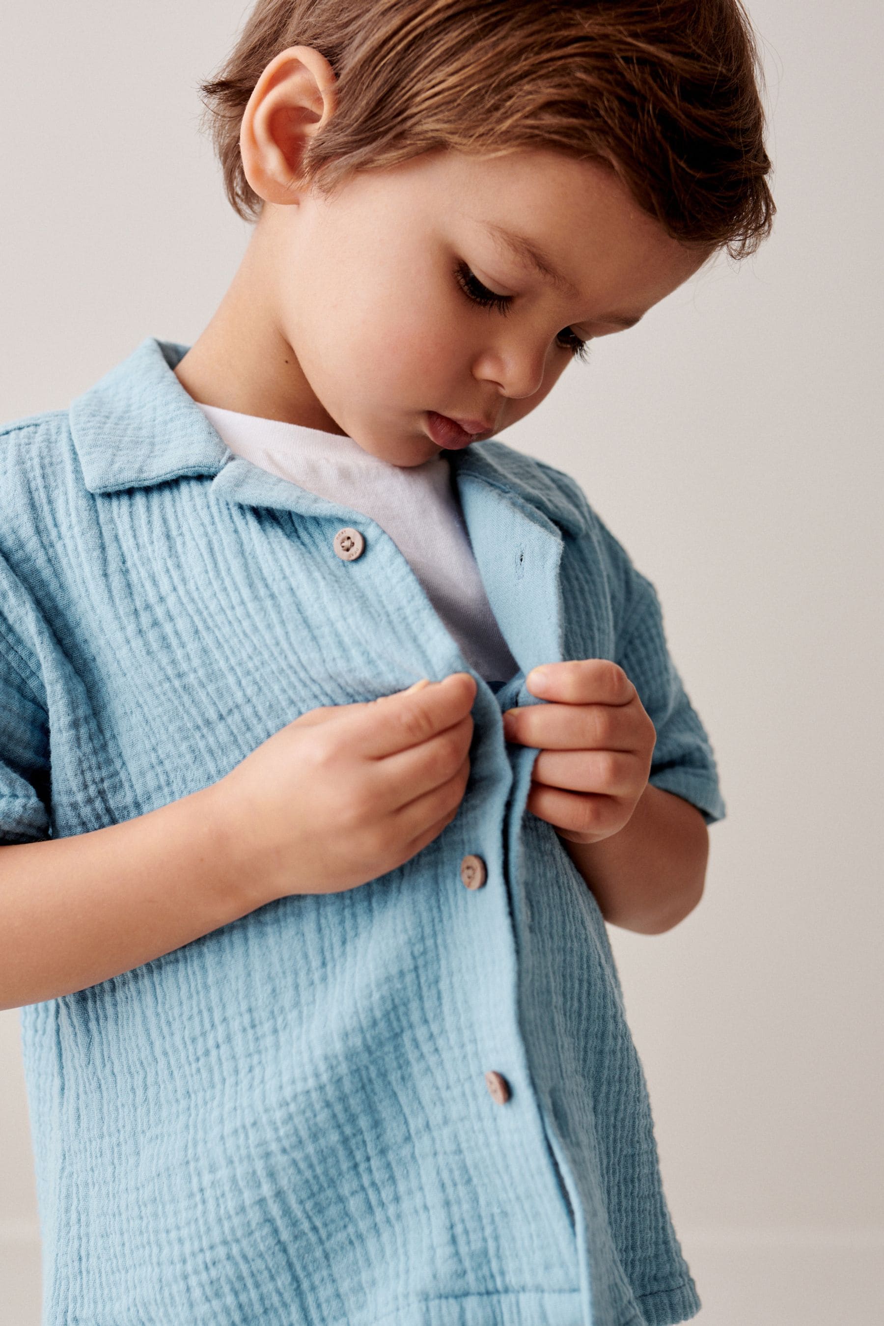 Blue Short Sleeve Textured Shirt and Shorts Set (3mths-12yrs)