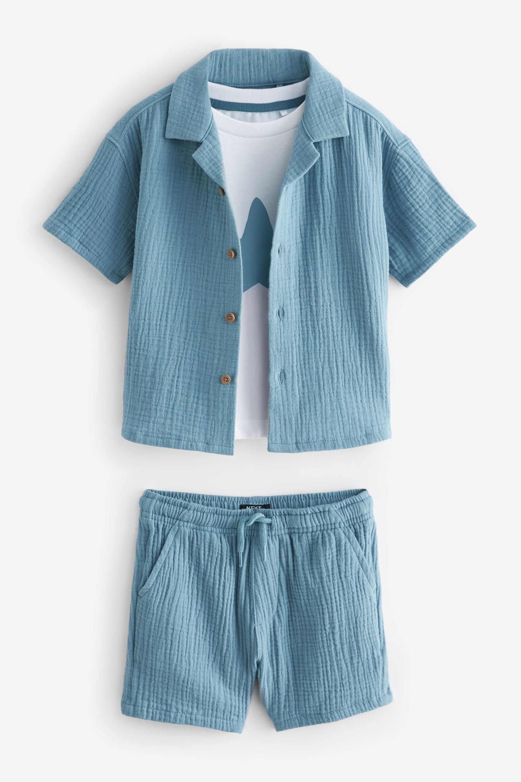 Blue Short Sleeve Textured Shirt and Shorts Set (3mths-12yrs)