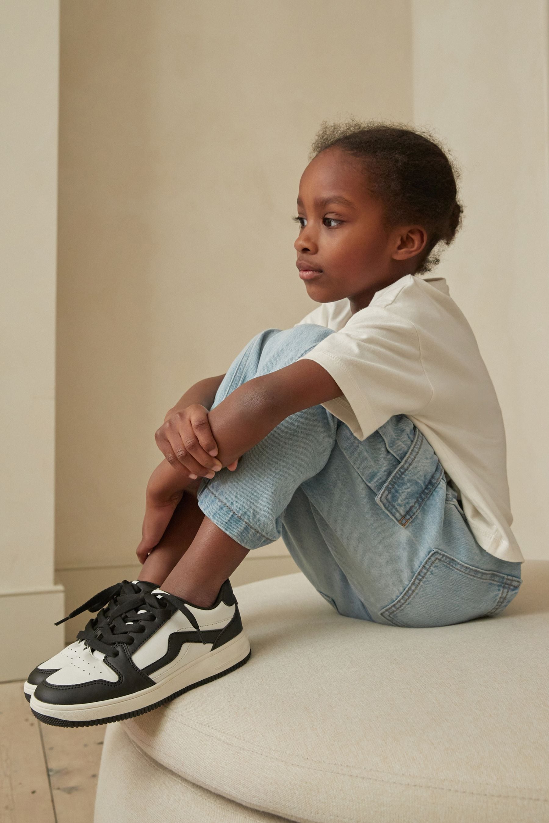 White/ Black Lace-Up Trainers