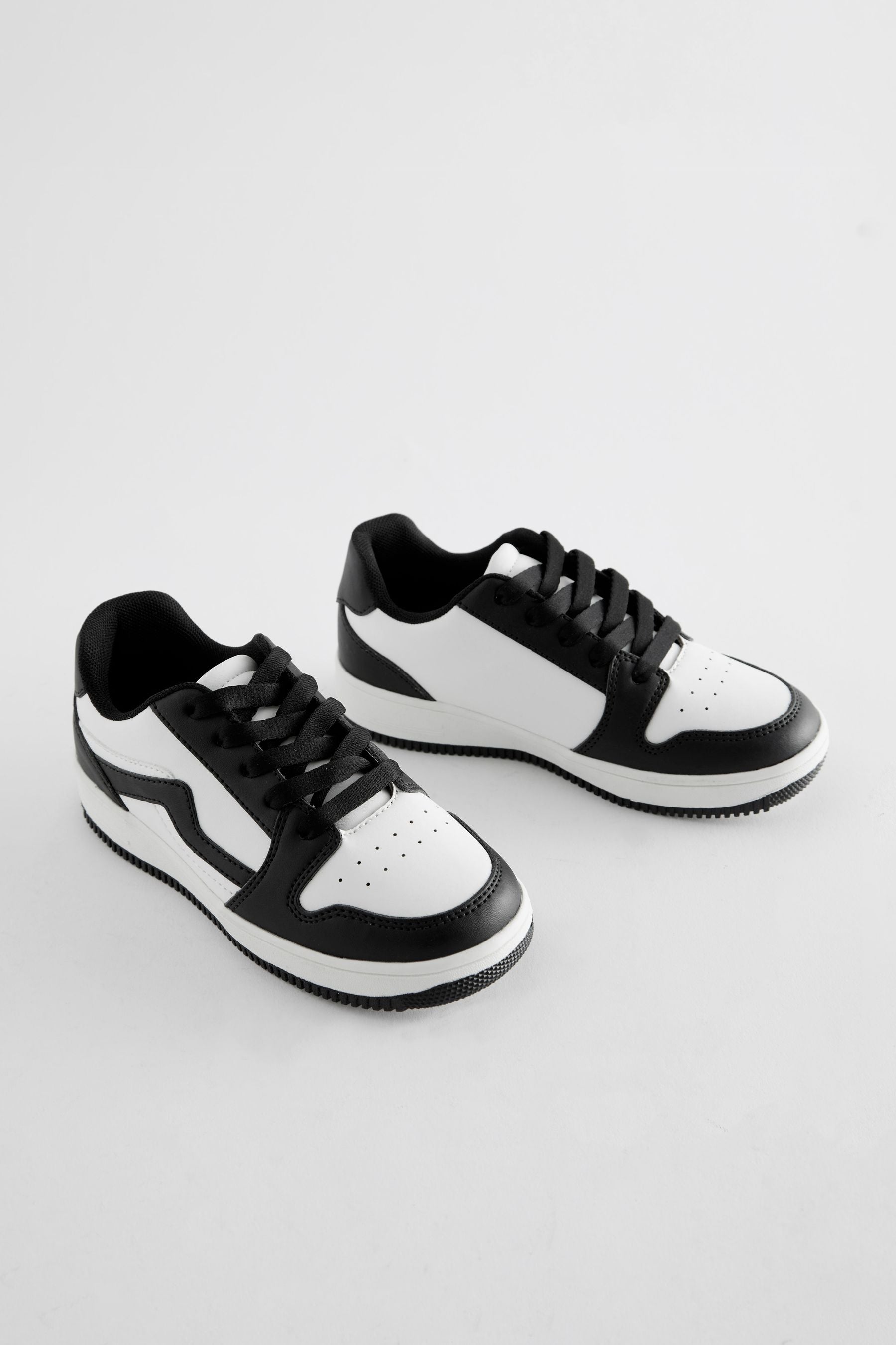 White/ Black Lace-Up Trainers