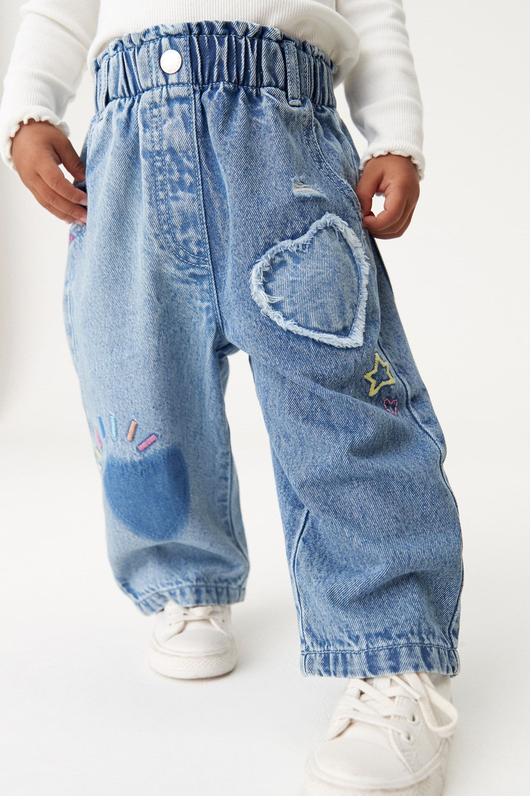 Mid Blue Denim Heart Patch Wide Leg Jeans (3mths-7yrs)