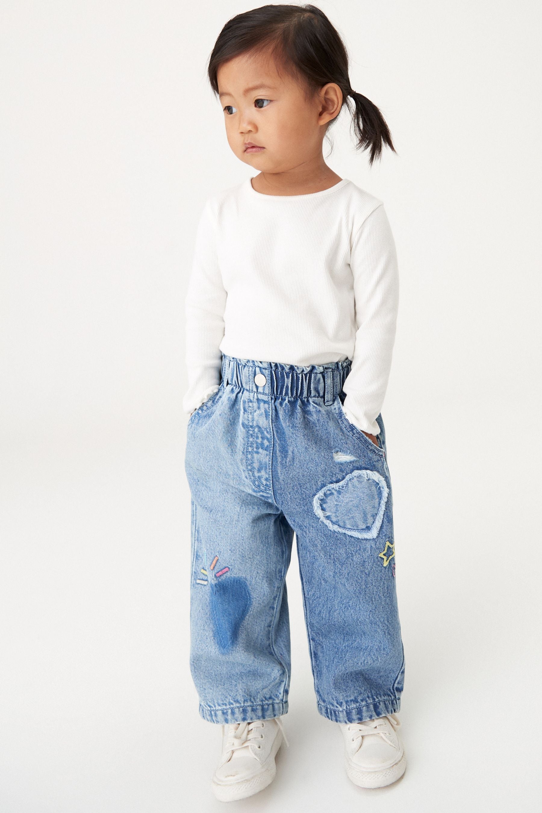 Mid Blue Denim Heart Patch Wide Leg Jeans (3mths-7yrs)