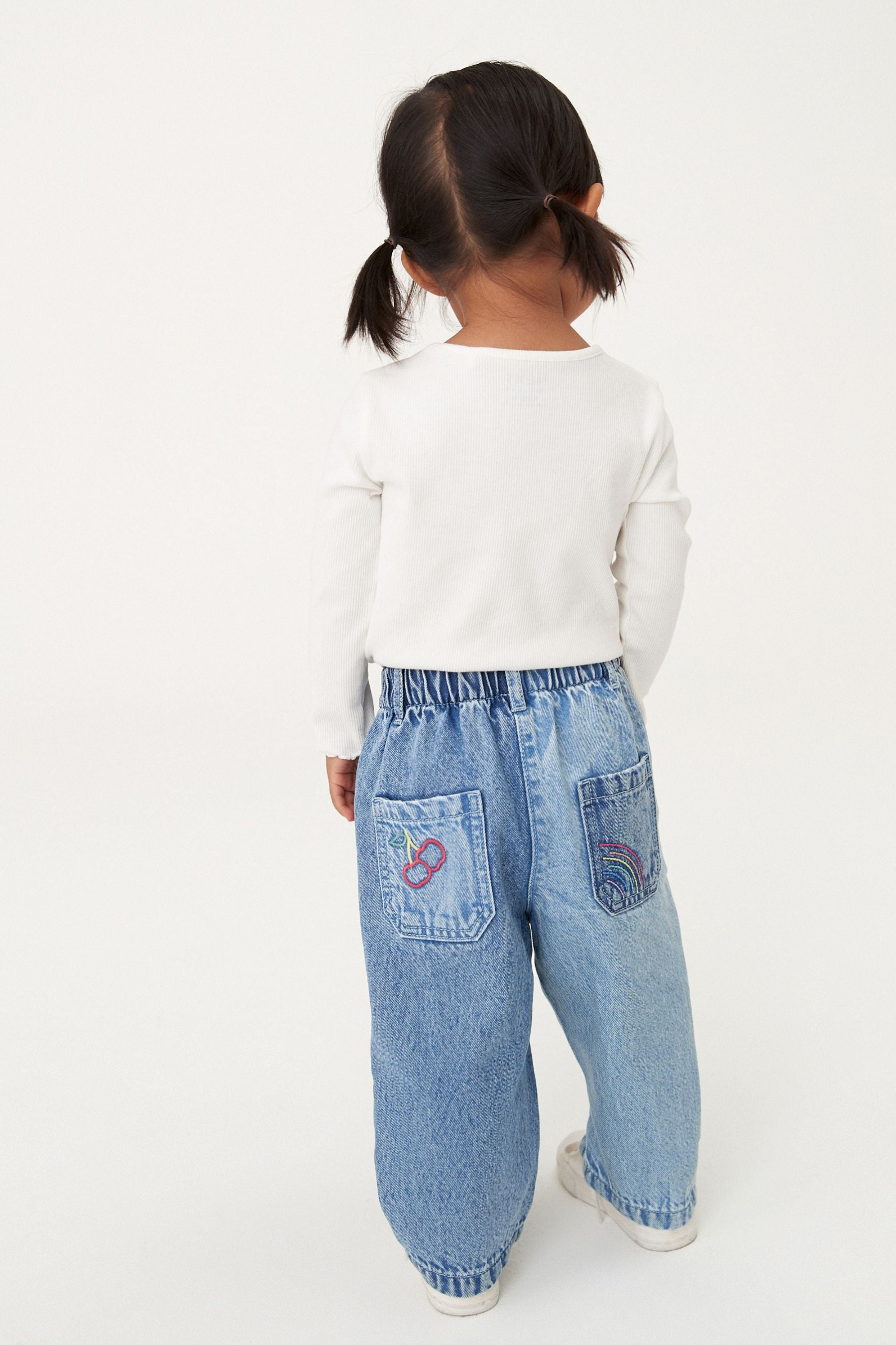 Mid Blue Denim Heart Patch Wide Leg Jeans (3mths-7yrs)