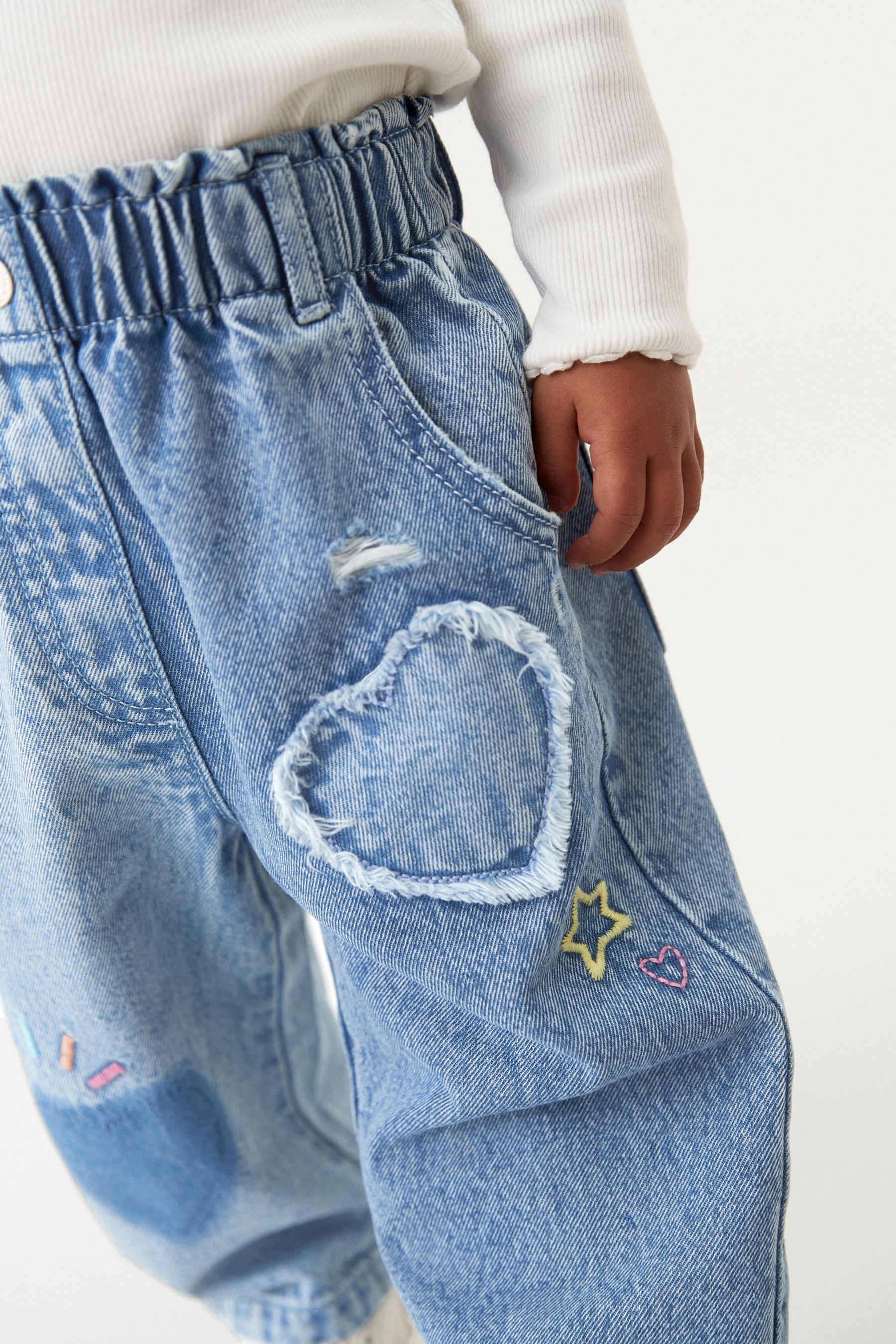 Mid Blue Denim Heart Patch Wide Leg Jeans (3mths-7yrs)