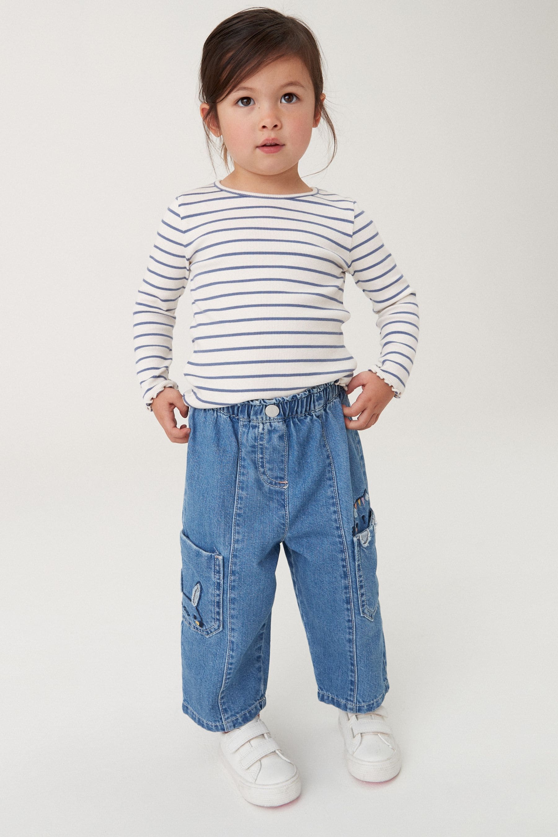 Mid Blue Denim Character Pocket Wide Leg Jeans (3mths-7yrs)