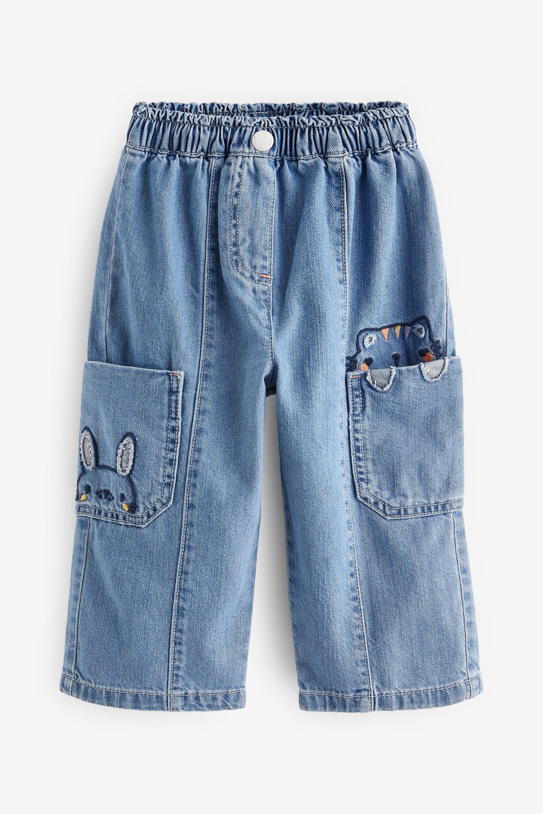 Mid Blue Denim Character Pocket Wide Leg Jeans (3mths-7yrs)