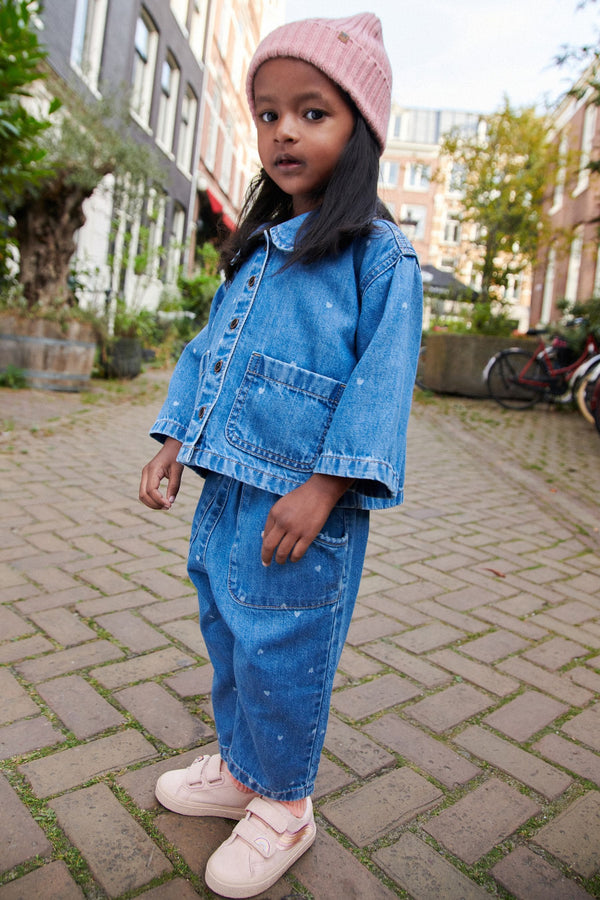 Mid Blue Denim 100% Cotton Shirt And Trousers Set (3mths-7yrs)