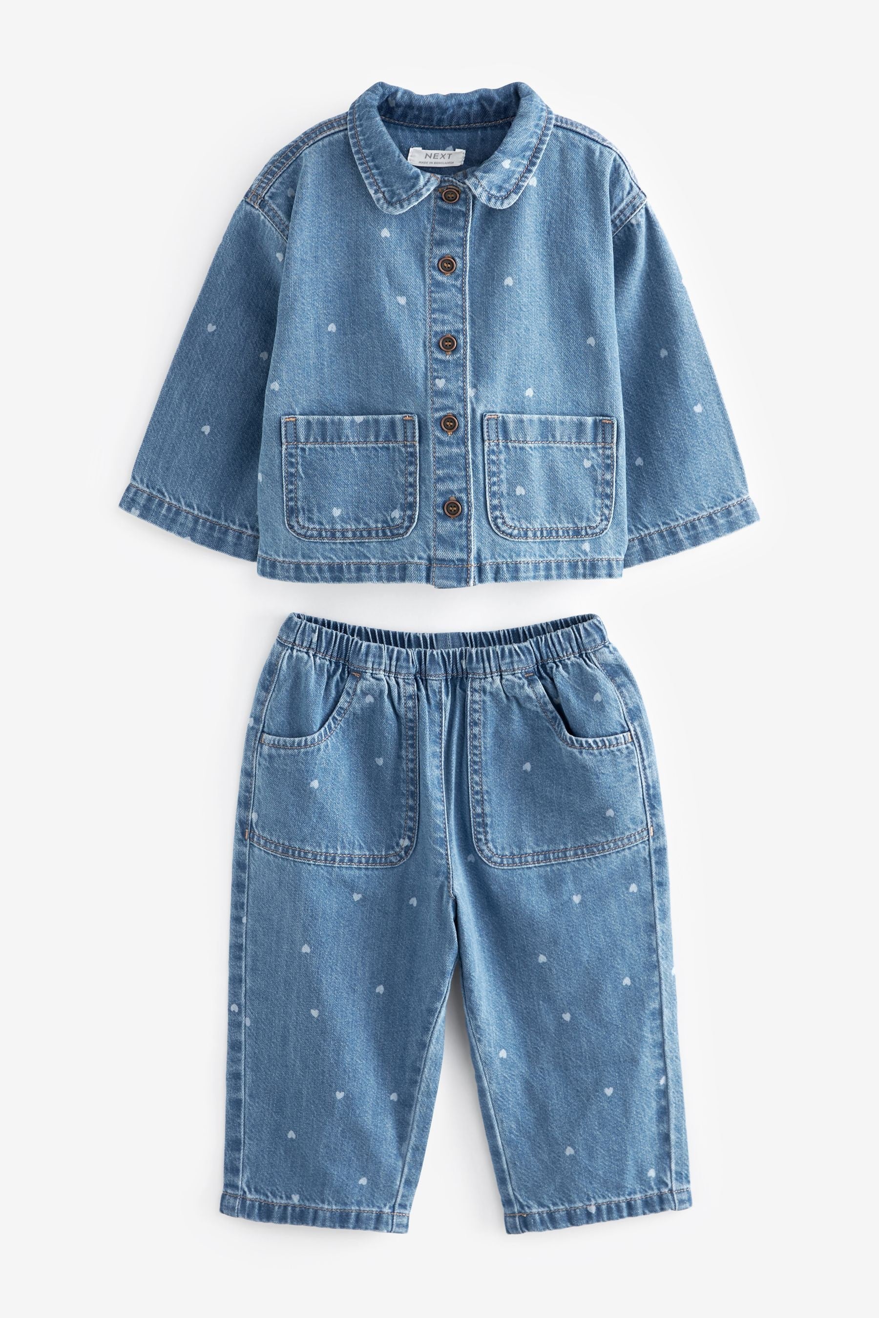 Mid Blue Denim 100% Cotton Shirt And Trousers Set (3mths-7yrs)