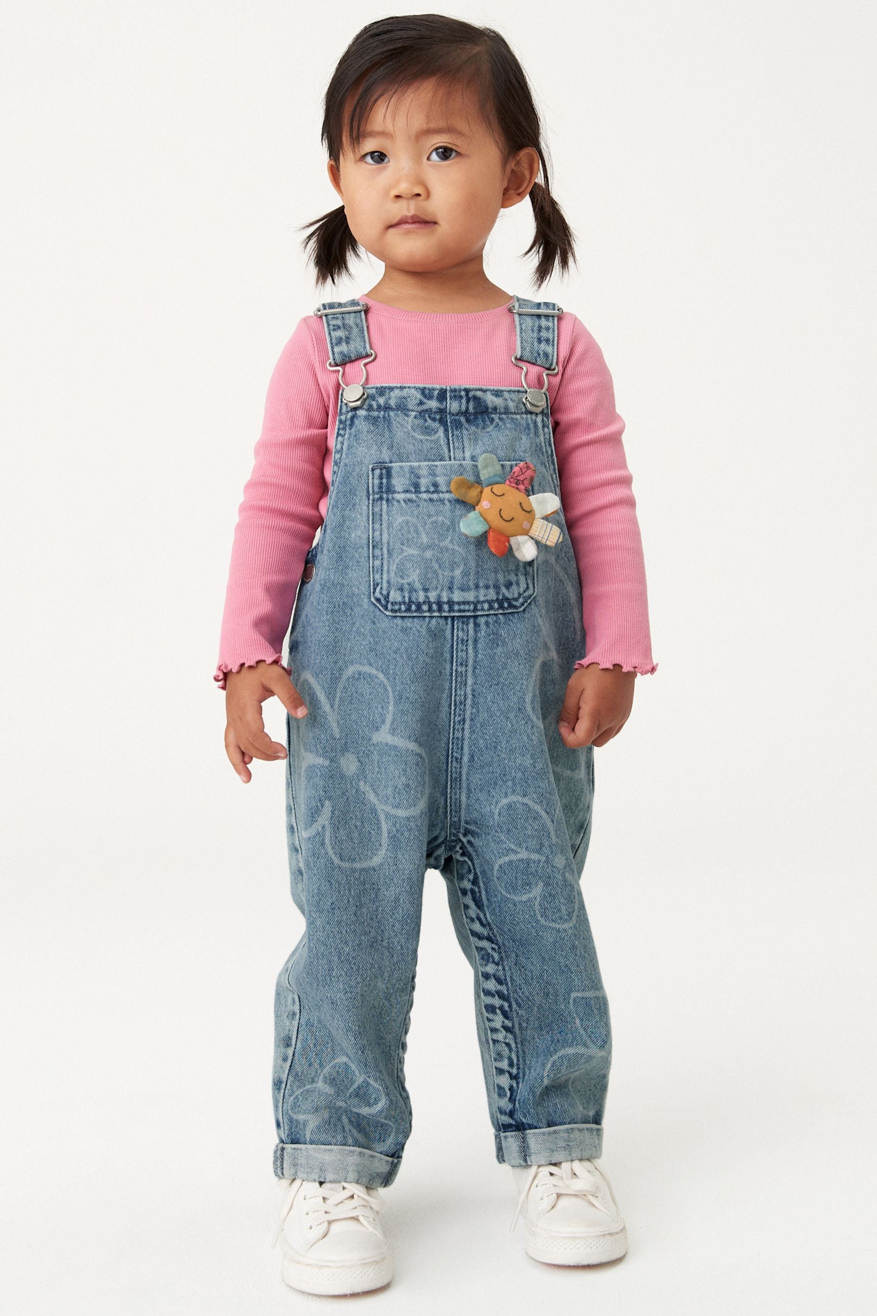 Mid Blue Denim Flower Dungarees (3mths-7yrs)