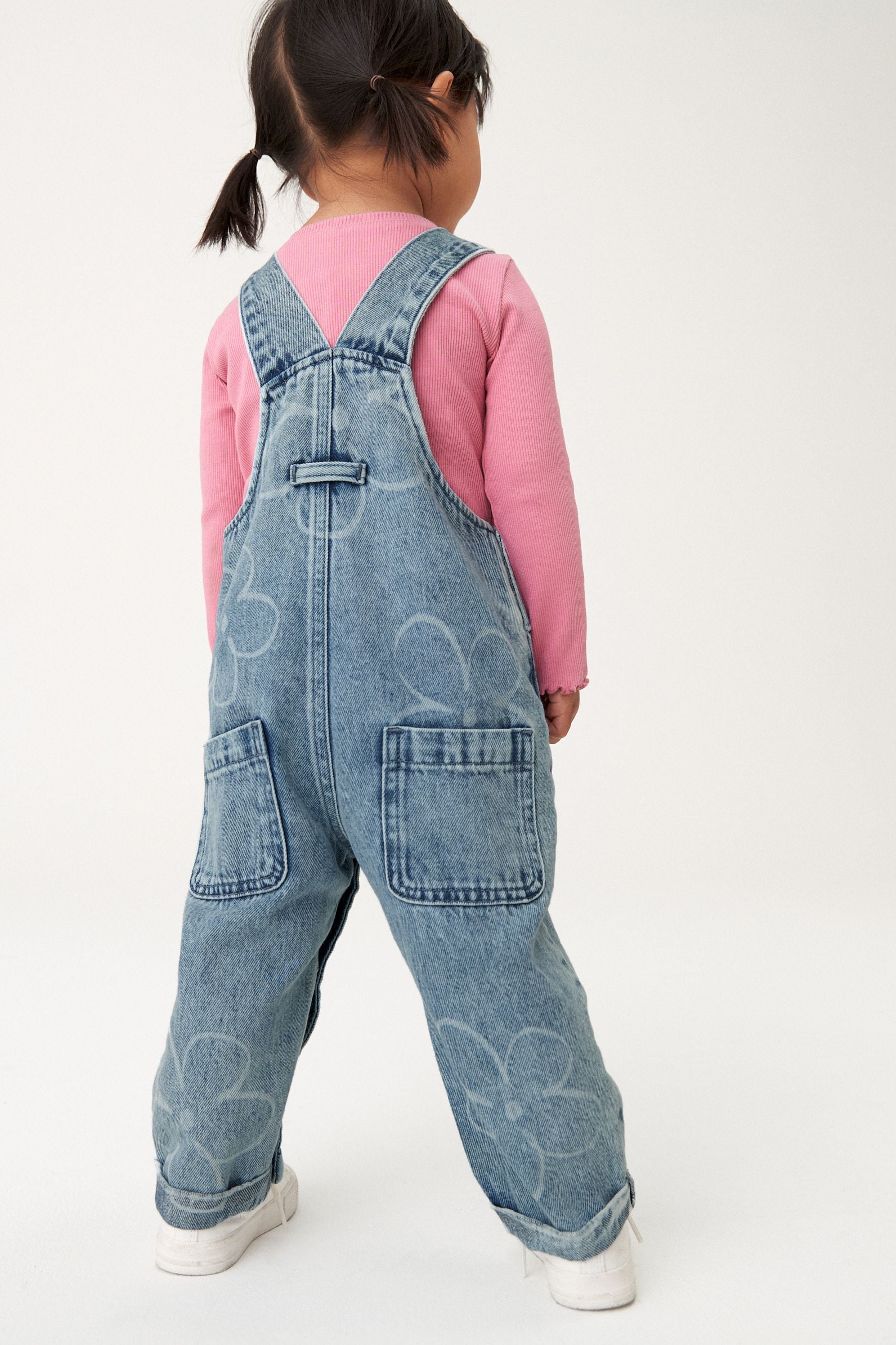 Mid Blue Denim Flower Dungarees (3mths-7yrs)