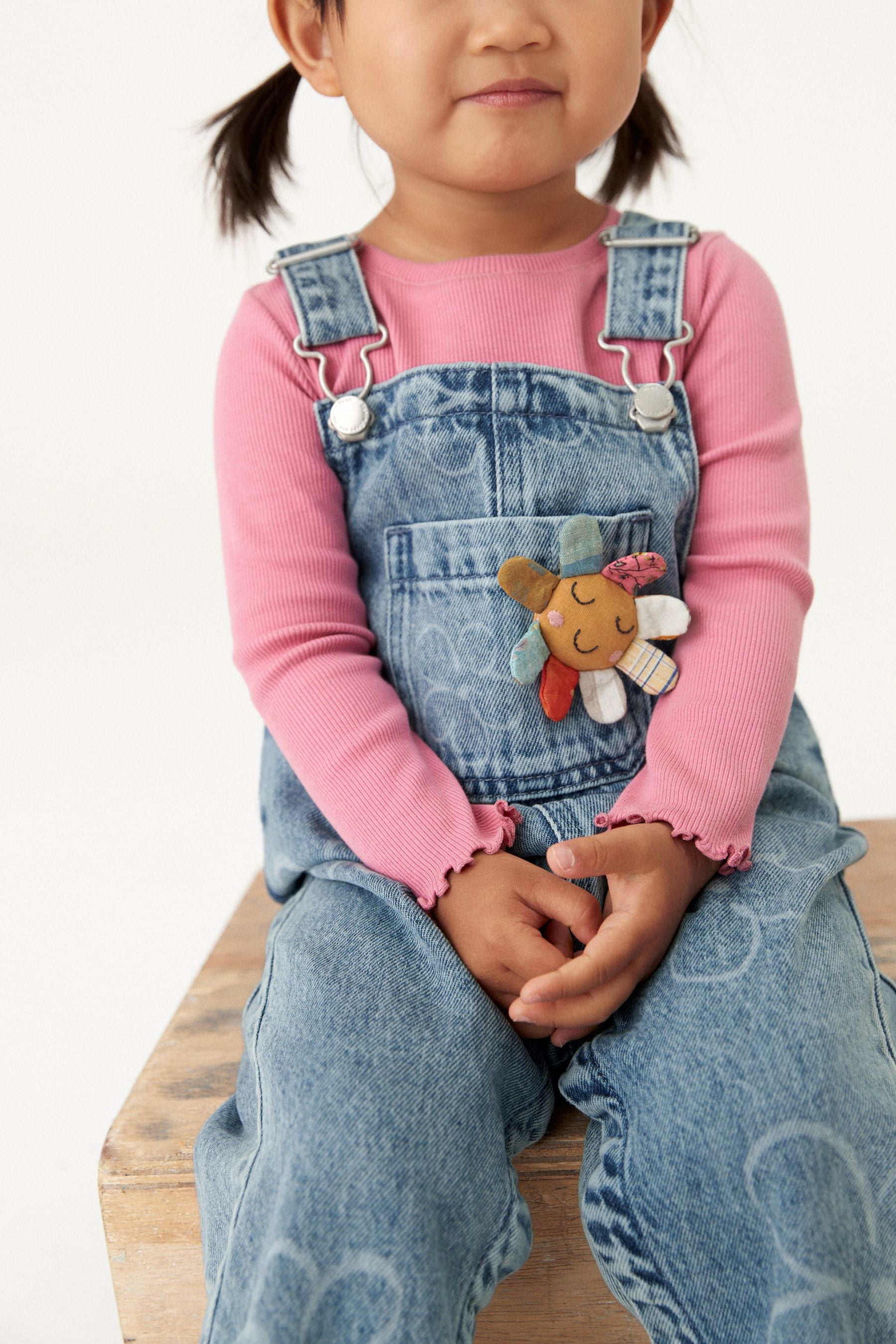 Mid Blue Denim Flower Dungarees (3mths-7yrs)