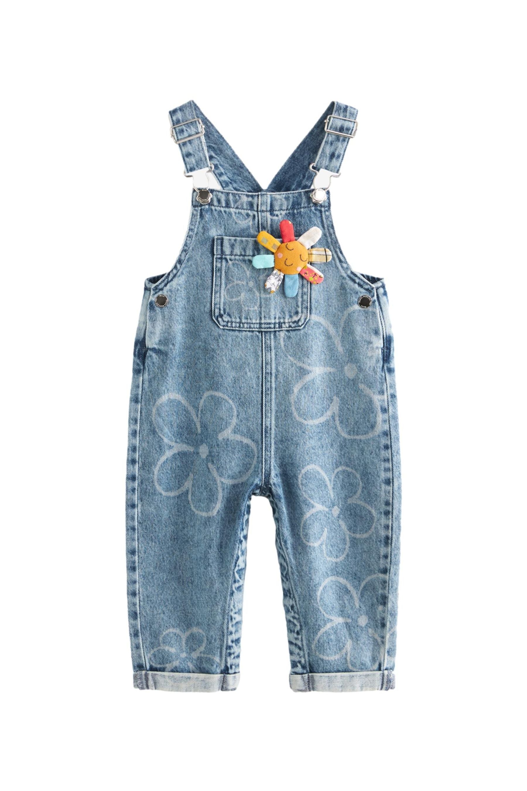 Mid Blue Denim Flower Dungarees (3mths-7yrs)