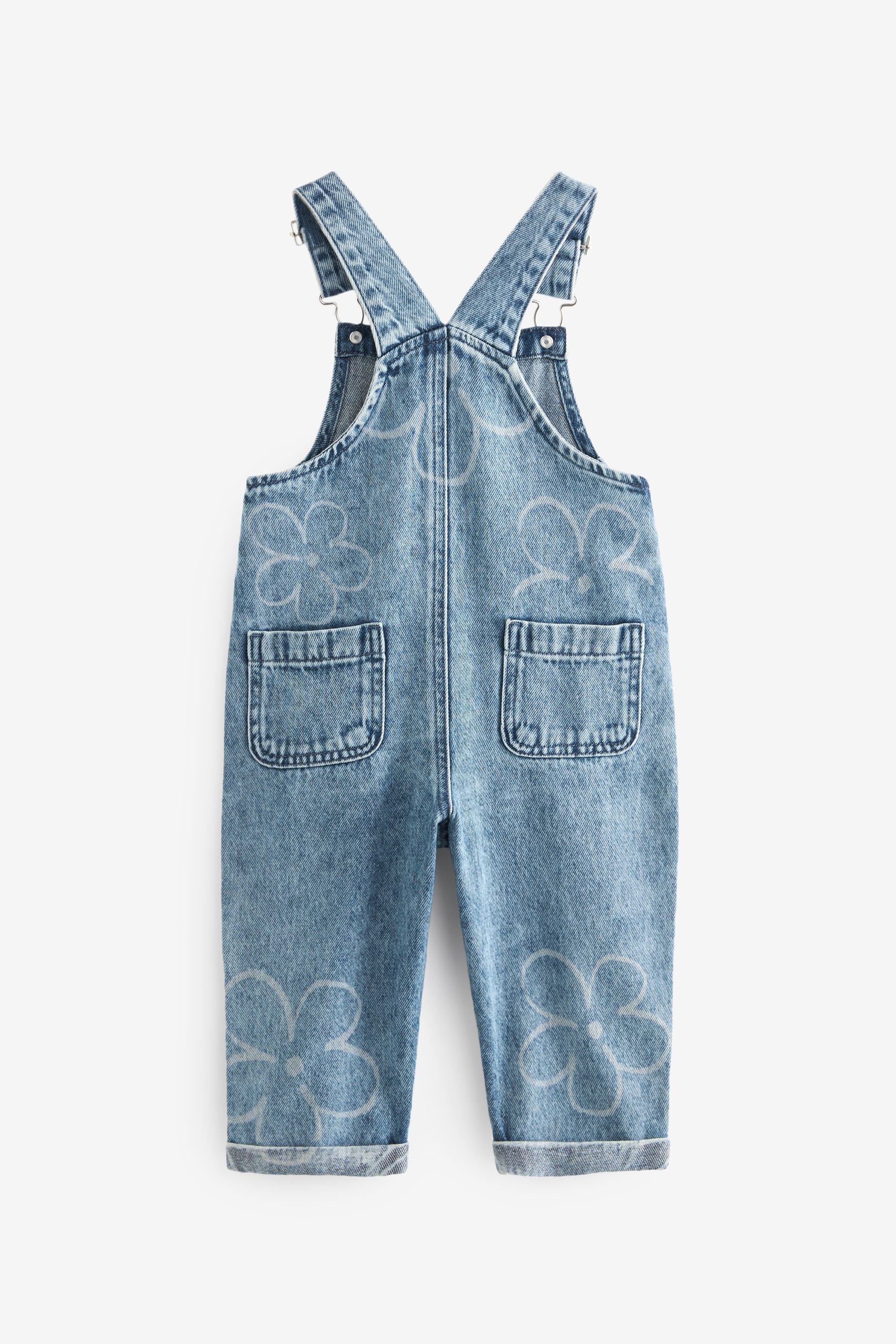 Mid Blue Denim Flower Dungarees (3mths-7yrs)