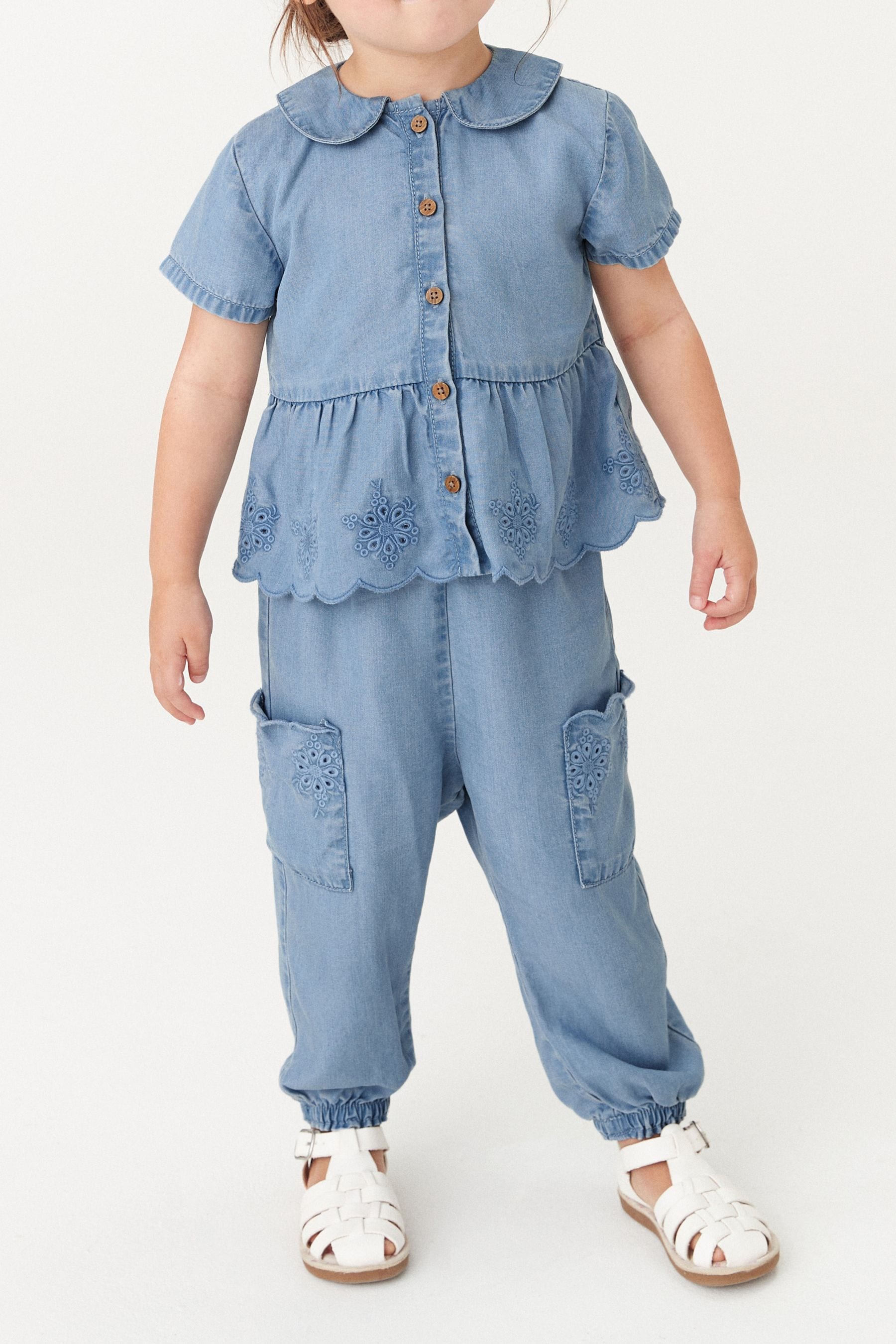 Denim Broderie Shirt and Trousers Set (3mths-7yrs)