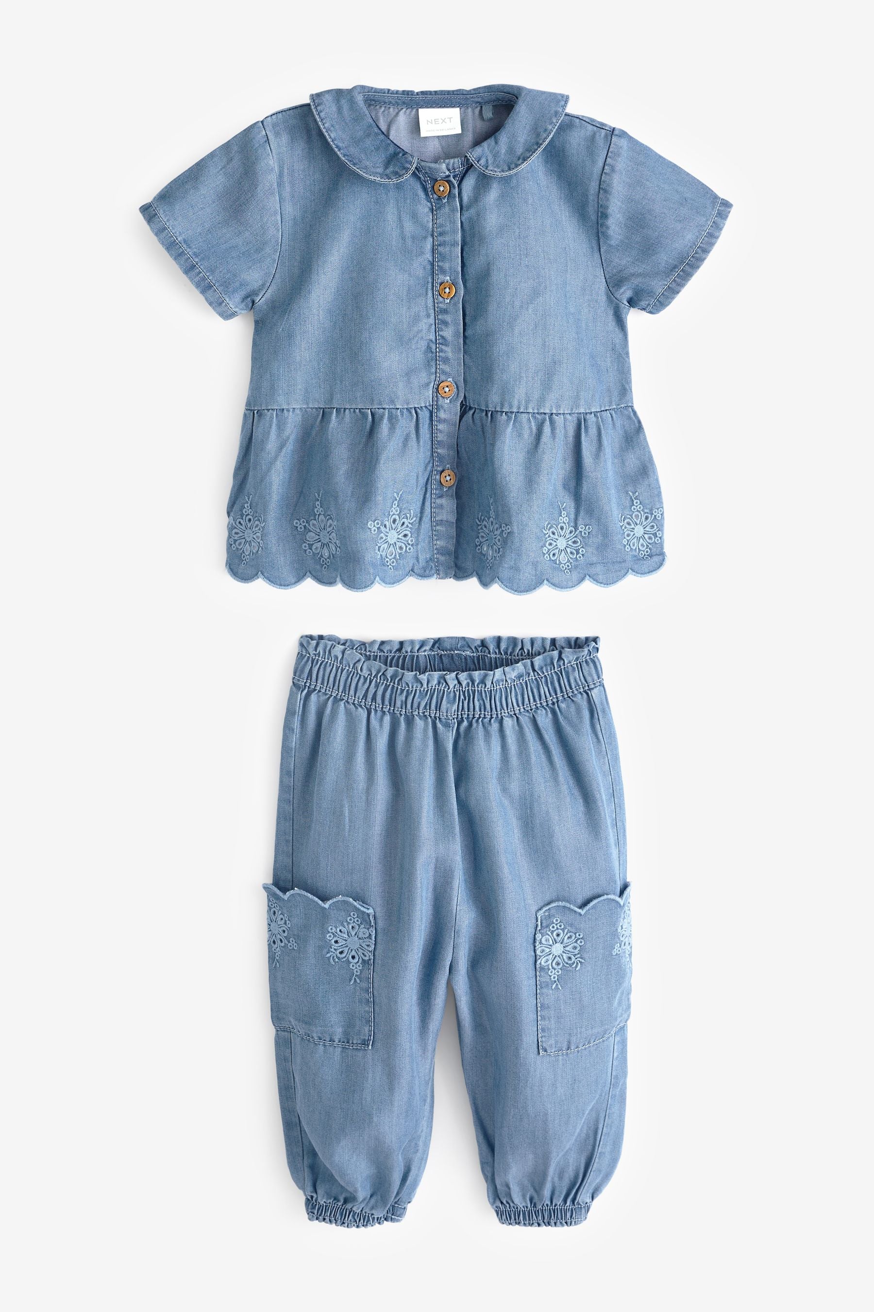 Denim Broderie Shirt and Trousers Set (3mths-7yrs)