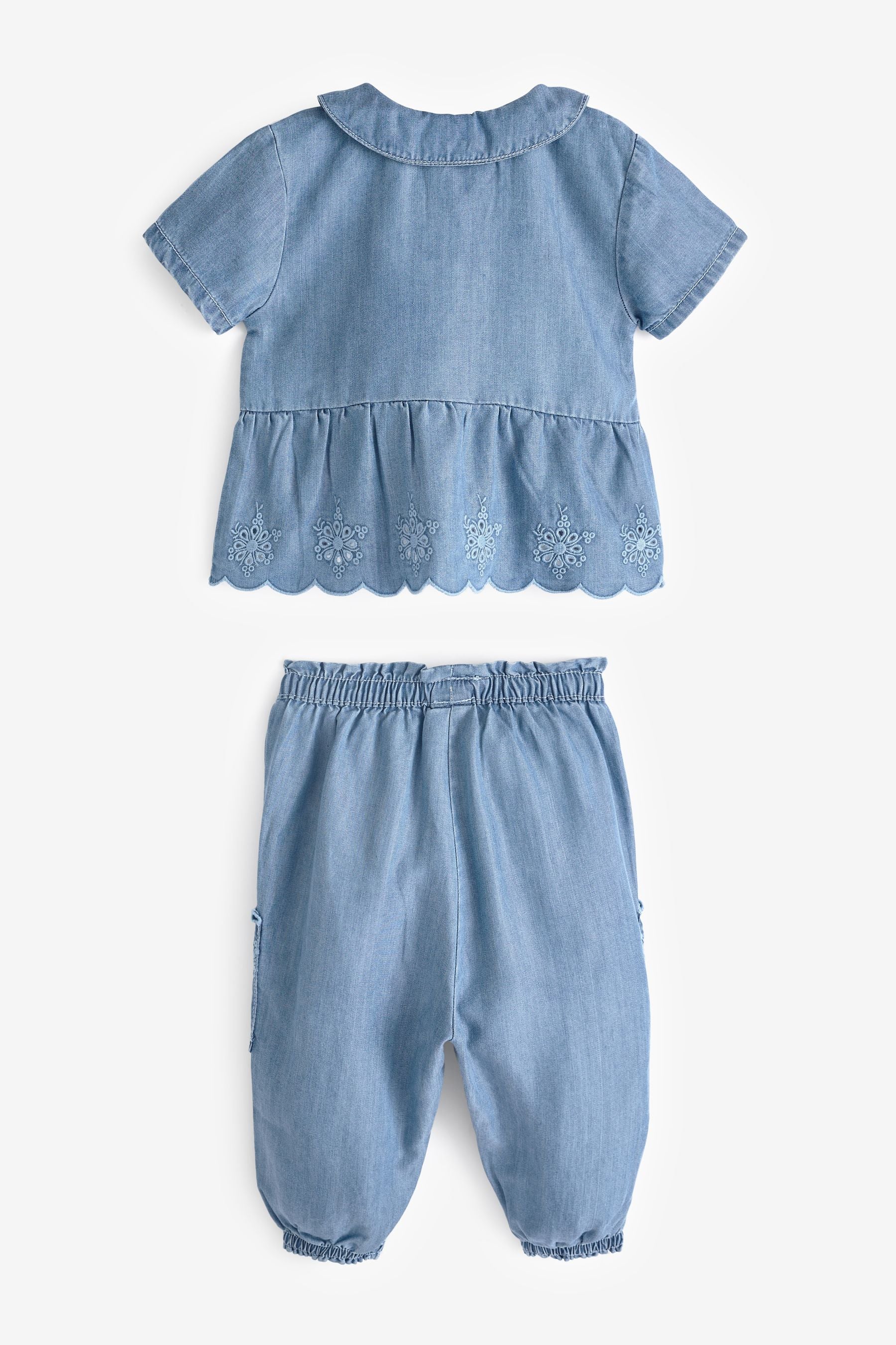 Denim Broderie Shirt and Trousers Set (3mths-7yrs)