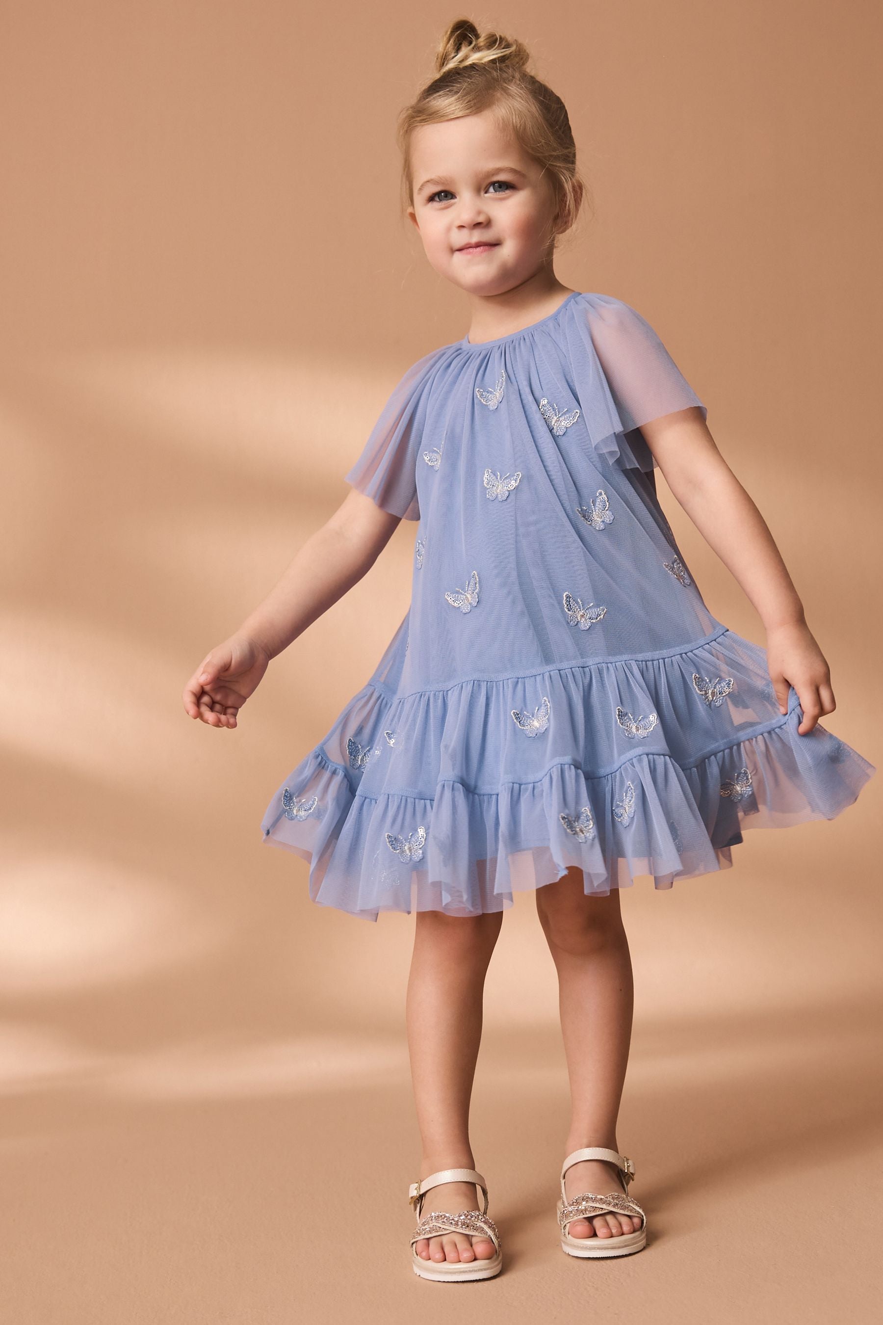 Blue Butterfly Mesh Dress (3mths-7yrs)