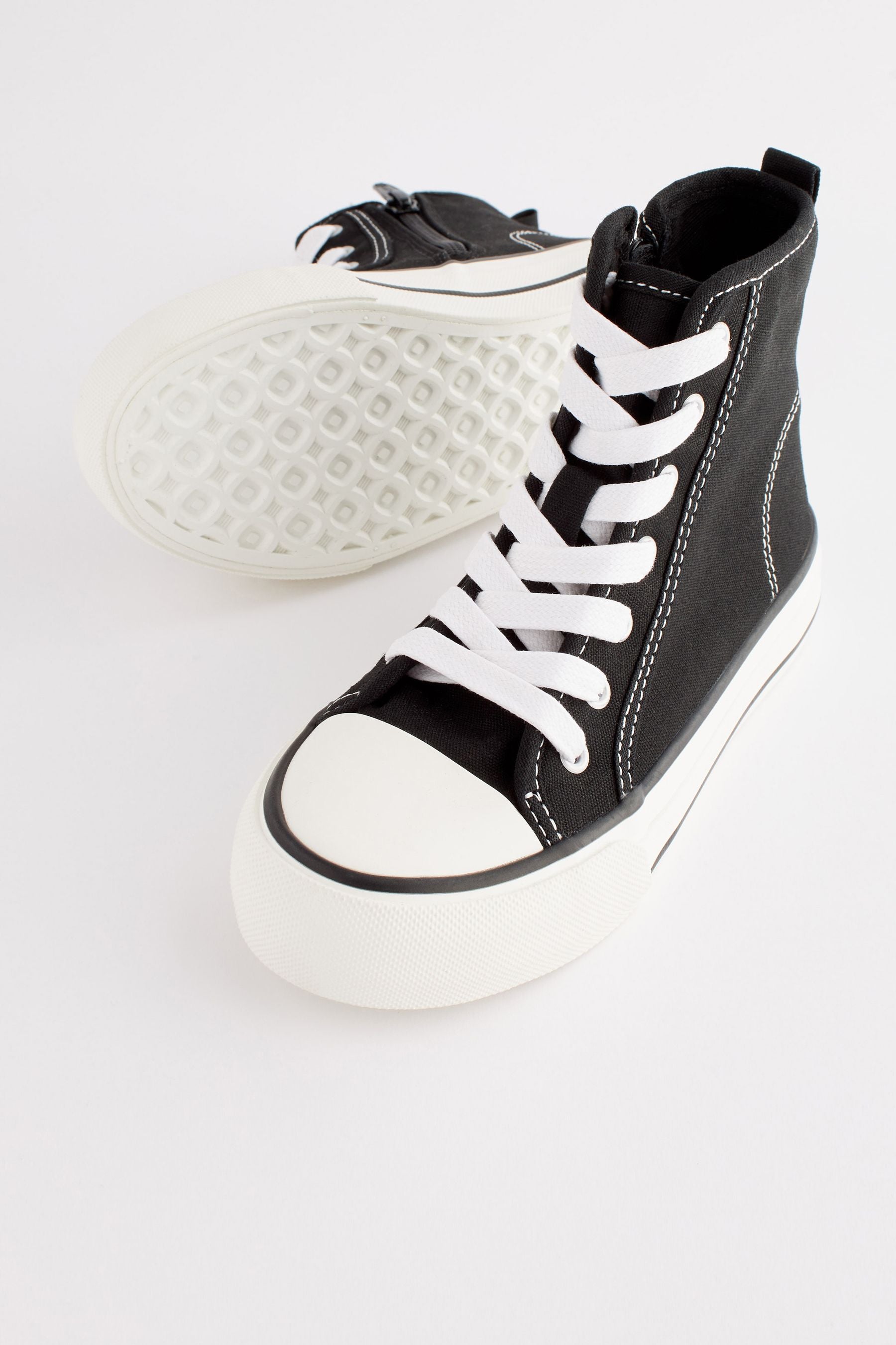 Black Chunky High Top Lace-Up Trainers