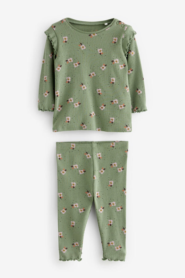 Green Floral Baby Top And Leggings Set