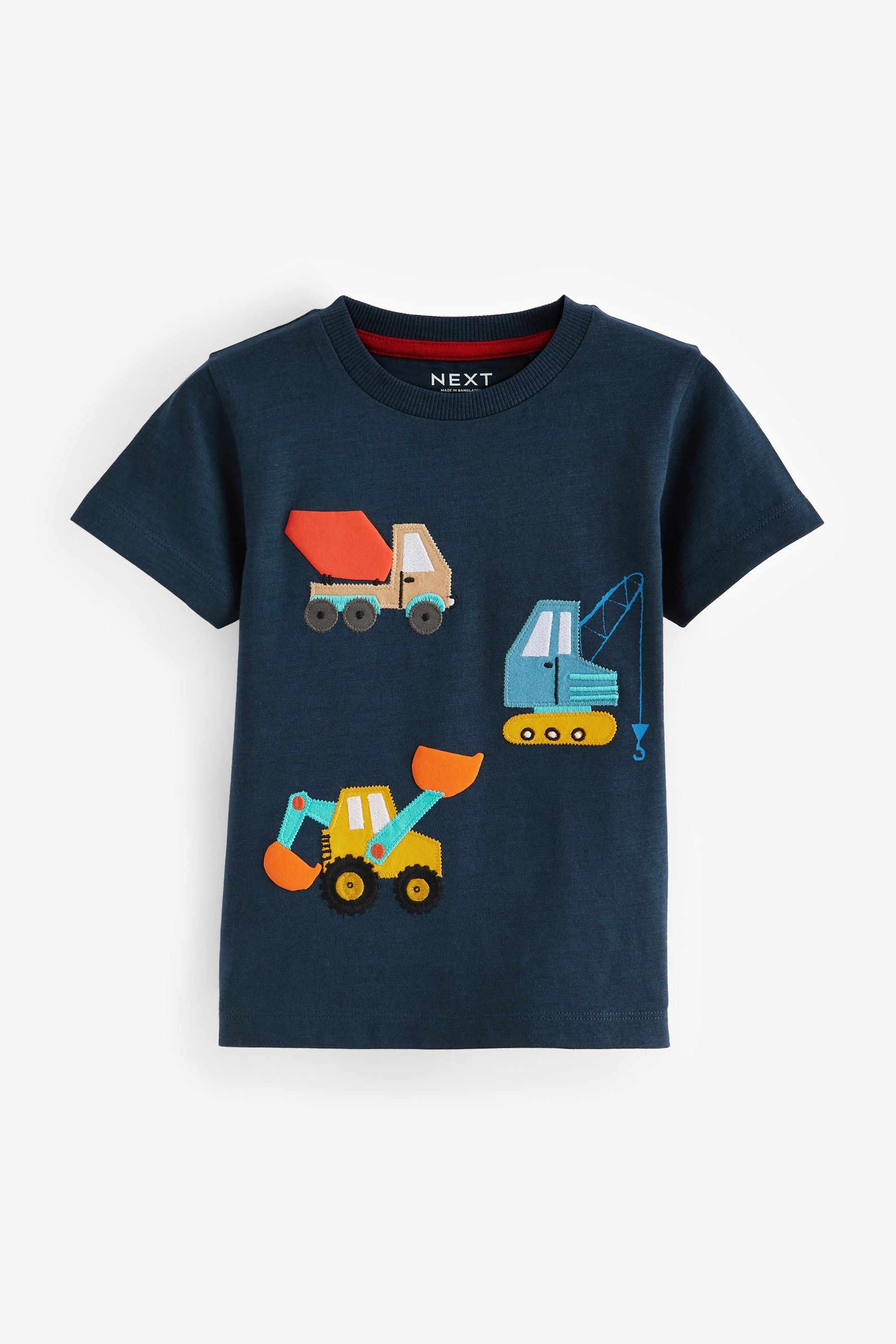 Navy/Red Appliqu?© Transport 100% Cotton Short Sleeve T-Shirt (3mths-7yrs)