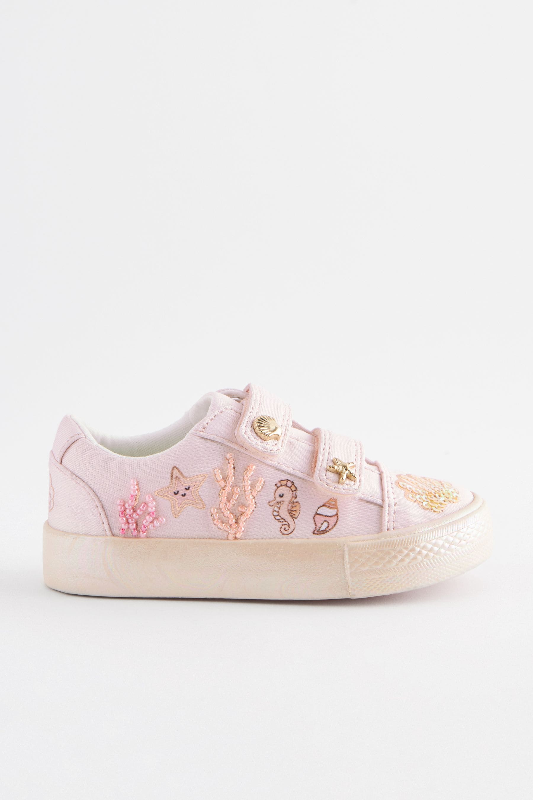 Pink Seashell Standard Fit (F) Embellished Touch Fasten Strap Trainers