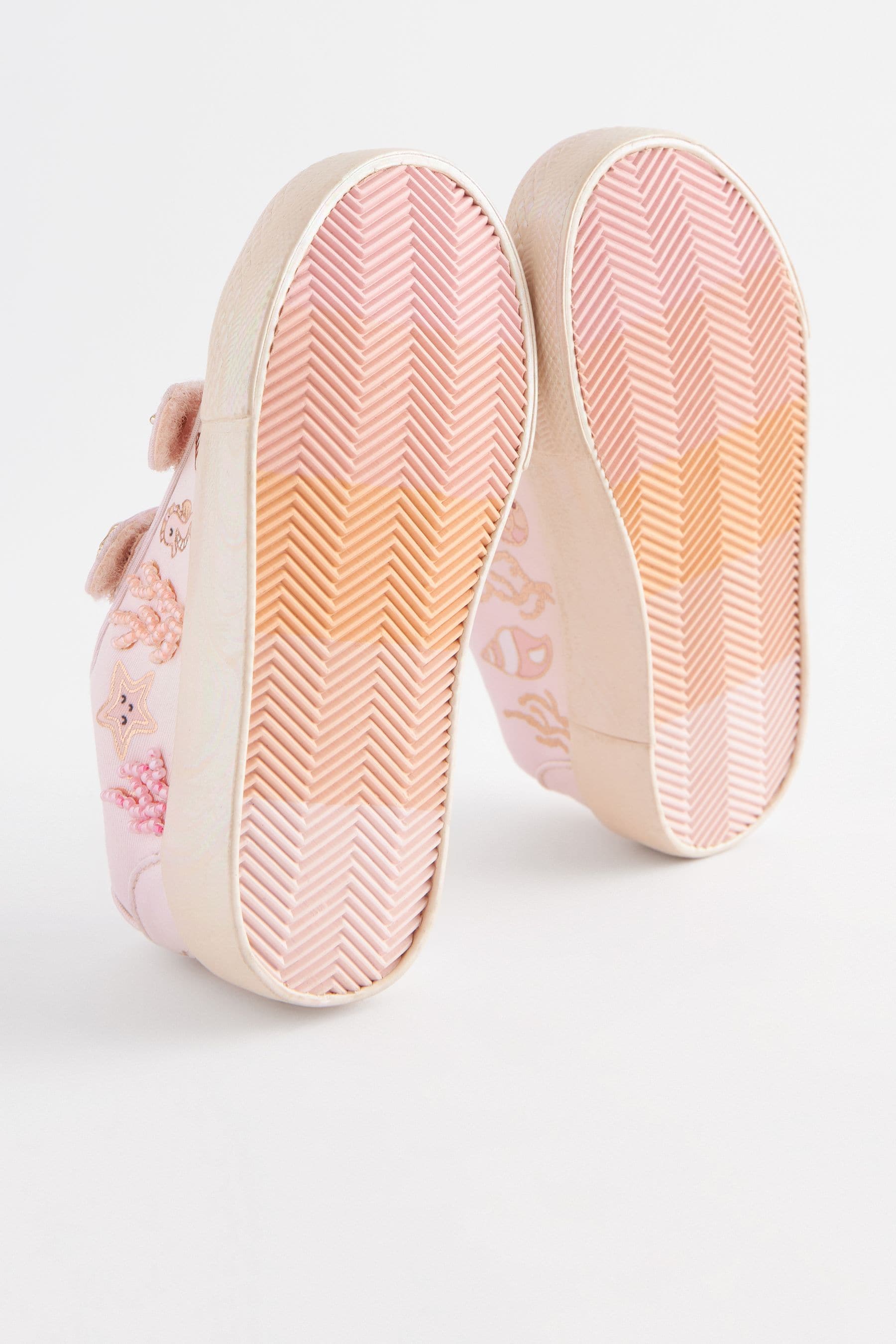 Pink Seashell Standard Fit (F) Embellished Touch Fasten Strap Trainers