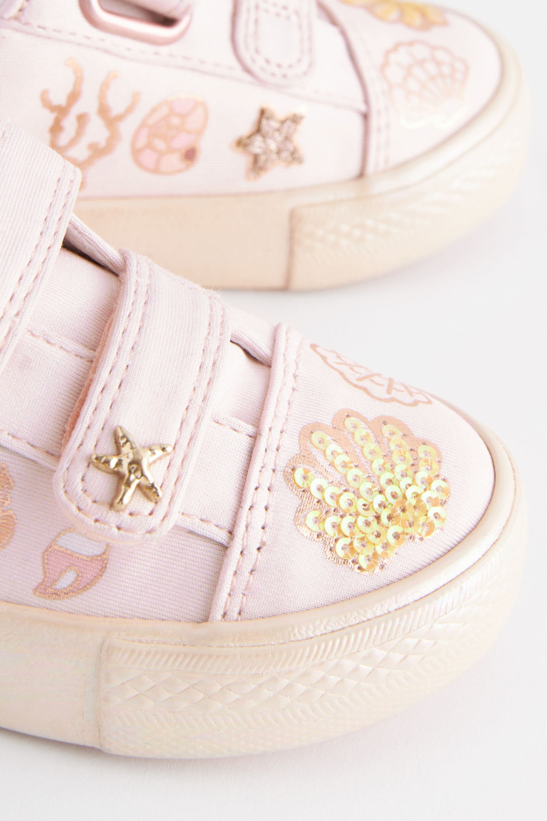 Pink Seashell Standard Fit (F) Embellished Touch Fasten Strap Trainers