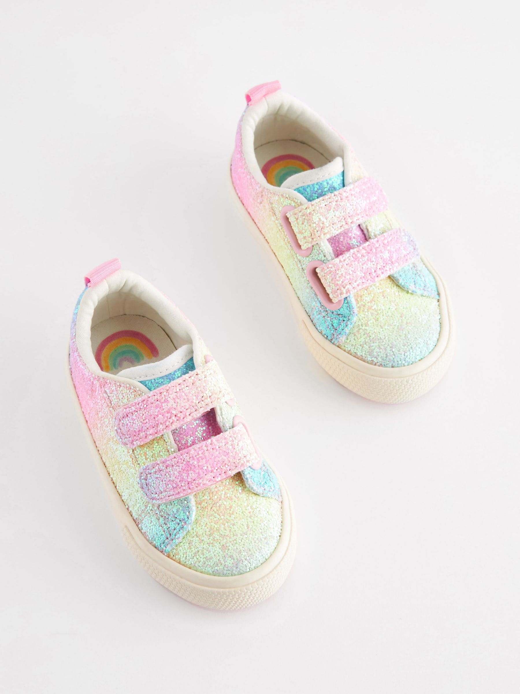 Rainbow Pink Glitter Chunky Trainers With Touch Fastening