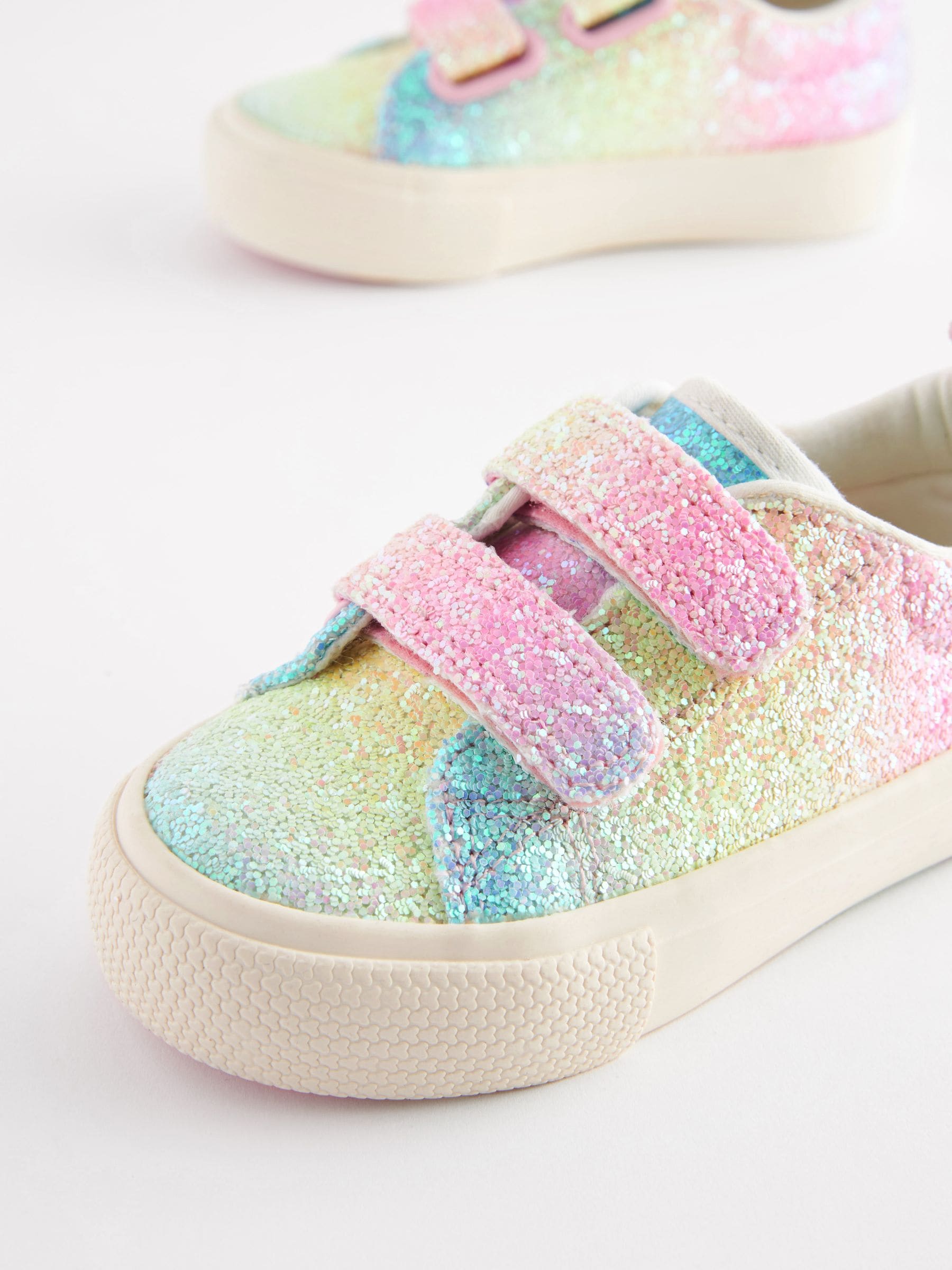 Rainbow Pink Glitter Chunky Trainers With Touch Fastening