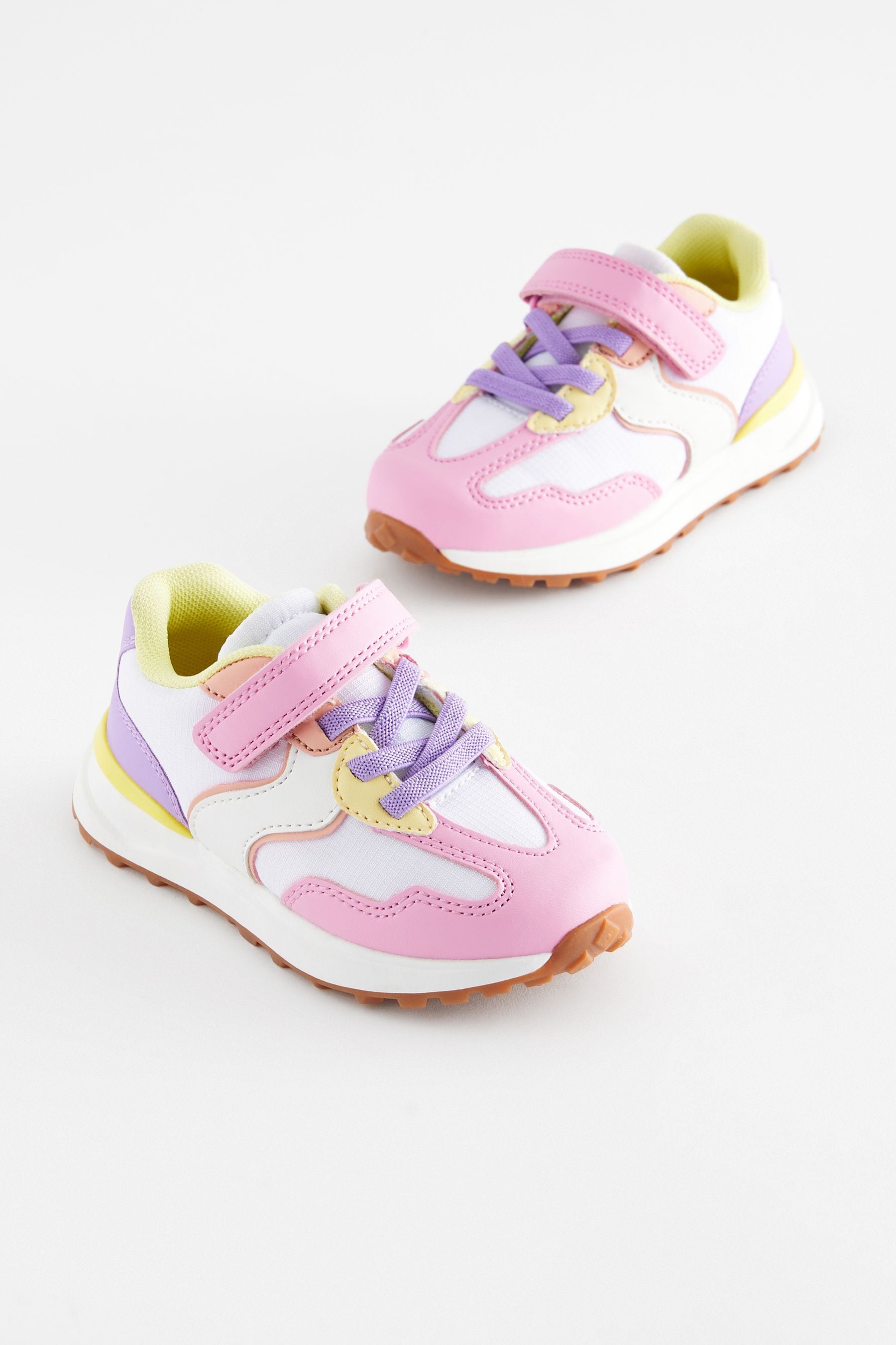 White/Pink/Yellow Elastic Lace Chunky Trainers