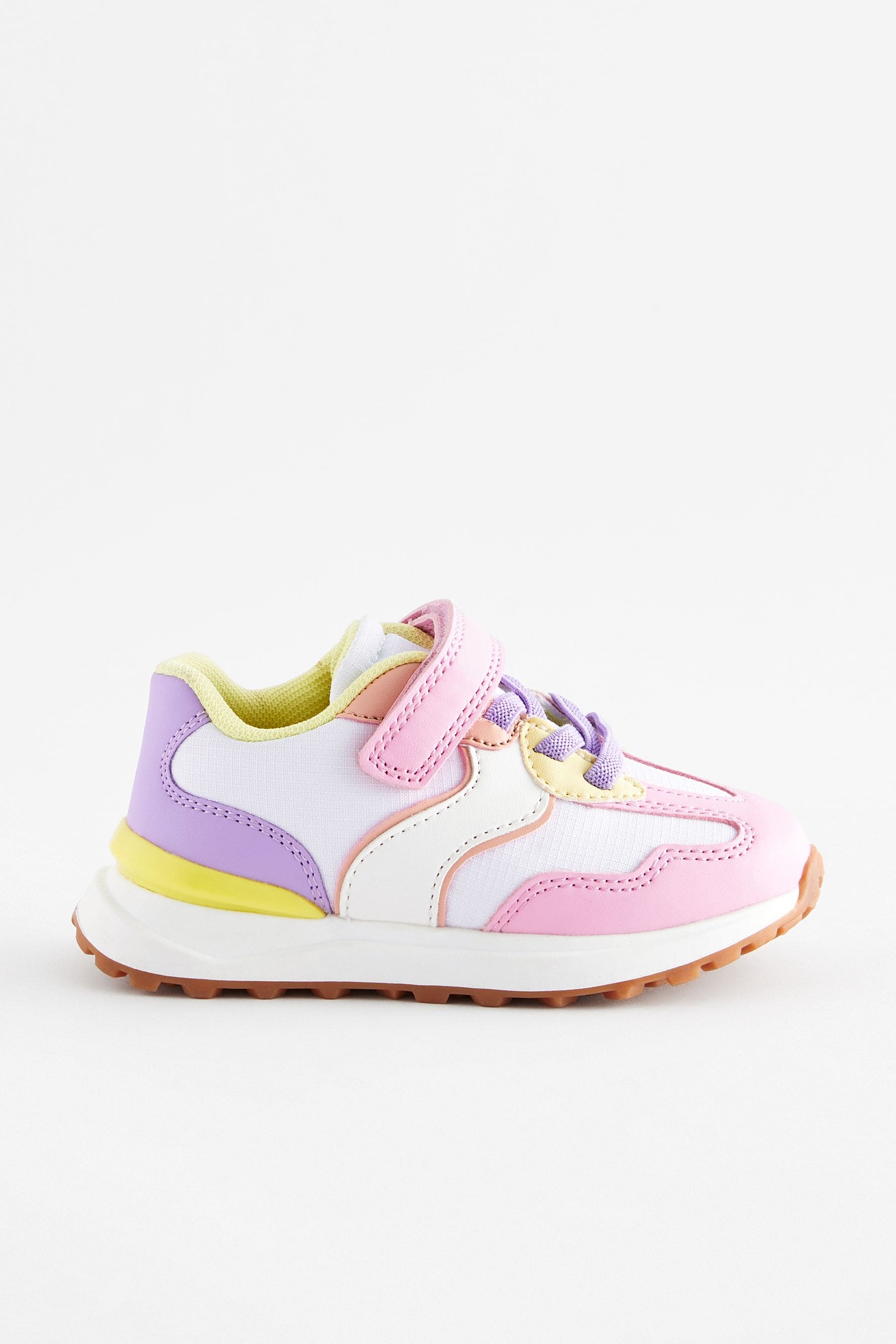 White/Pink/Yellow Elastic Lace Chunky Trainers