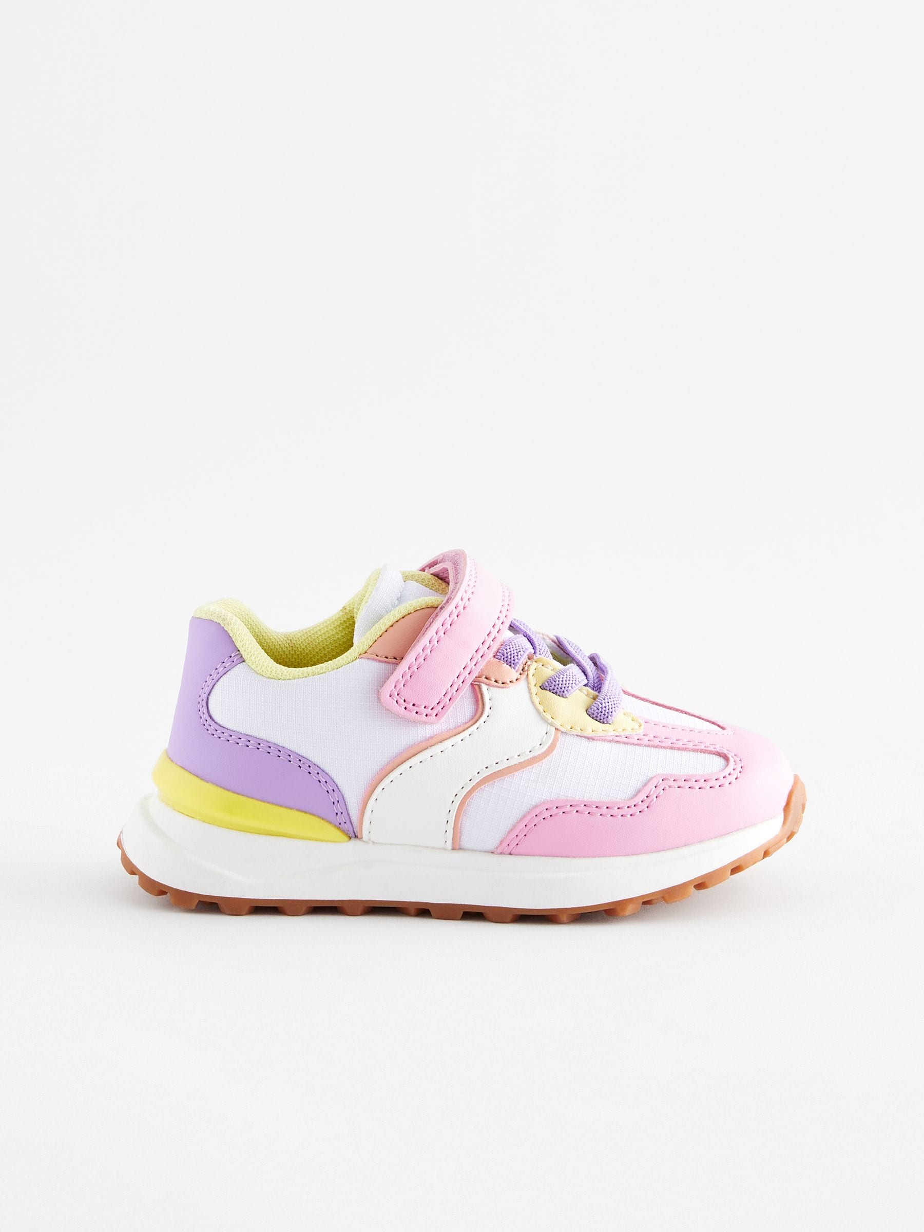 White/Pink/Yellow Elastic Lace Chunky Trainers