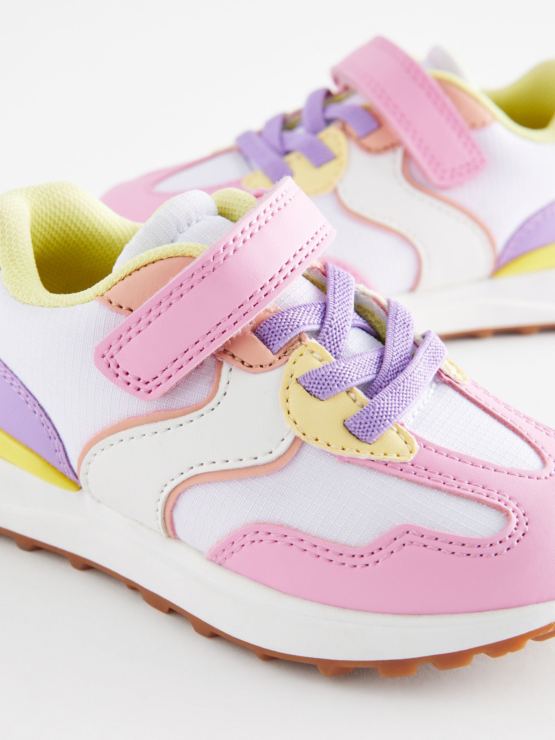 White/Pink/Yellow Elastic Lace Chunky Trainers