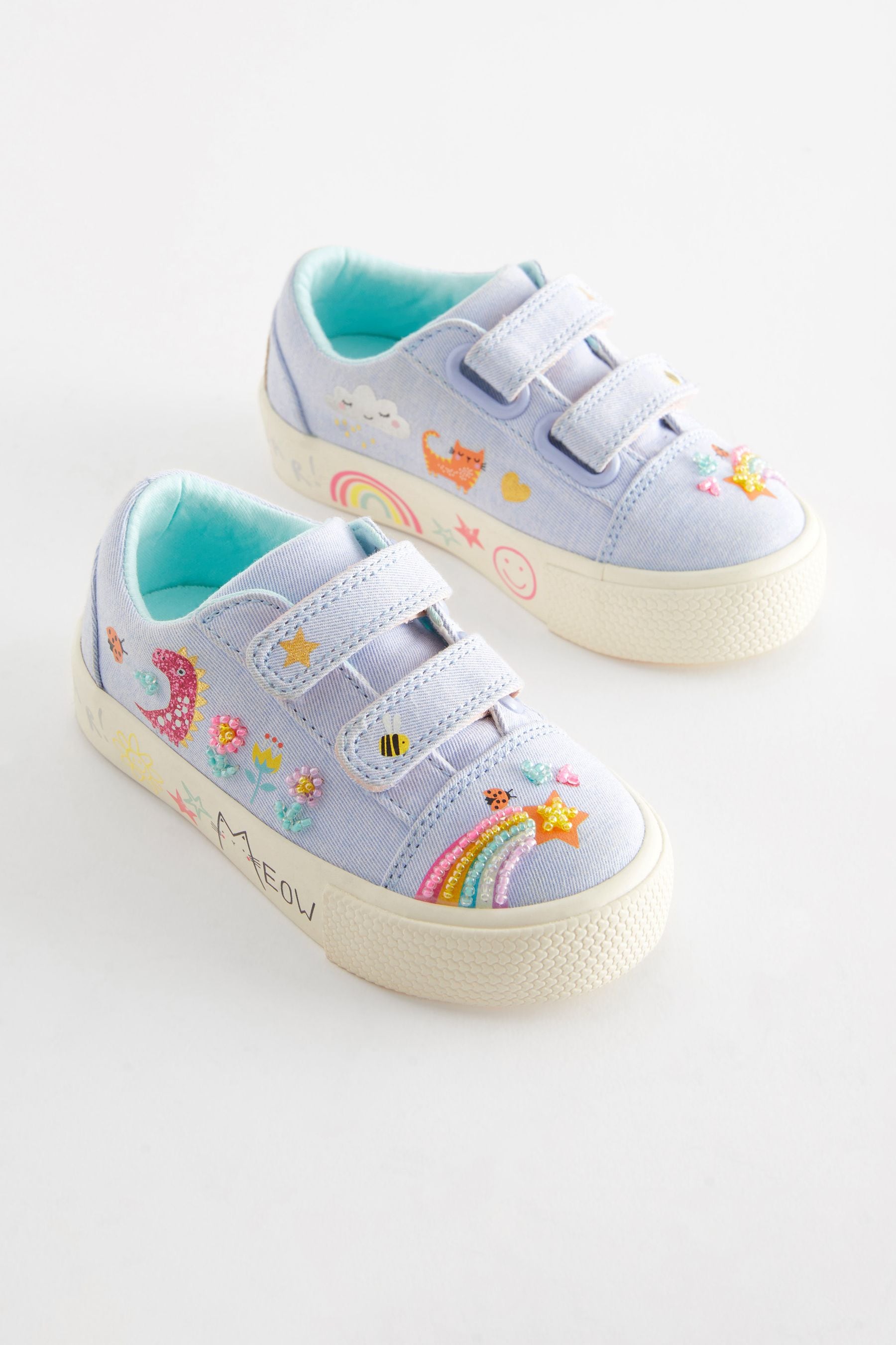 Blue Rainbow Standard Fit (F) Embellished Touch Fasten Strap Trainers