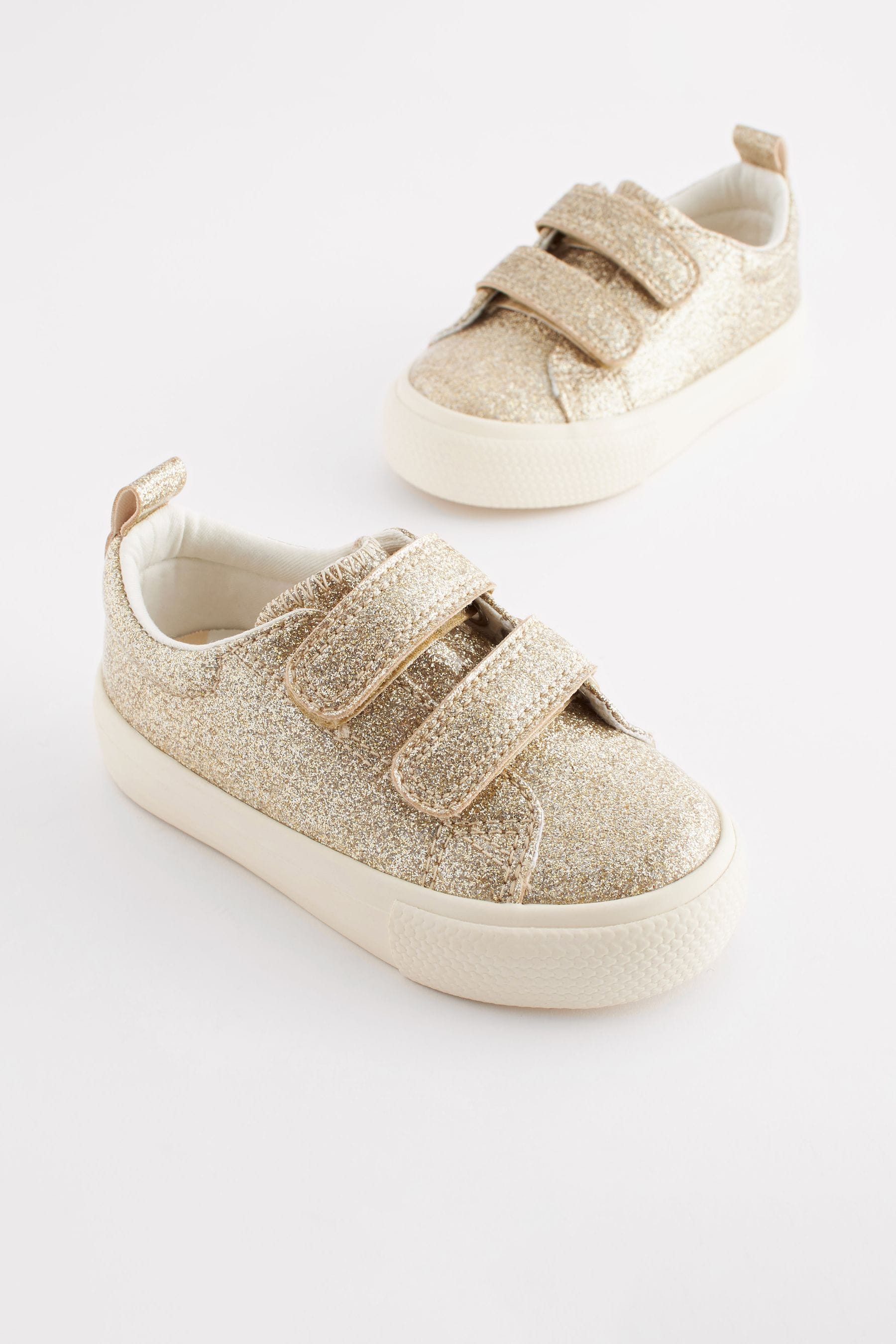 Gold Glitter Standard Fit (F) Chunky Trainers With Touch Fastening