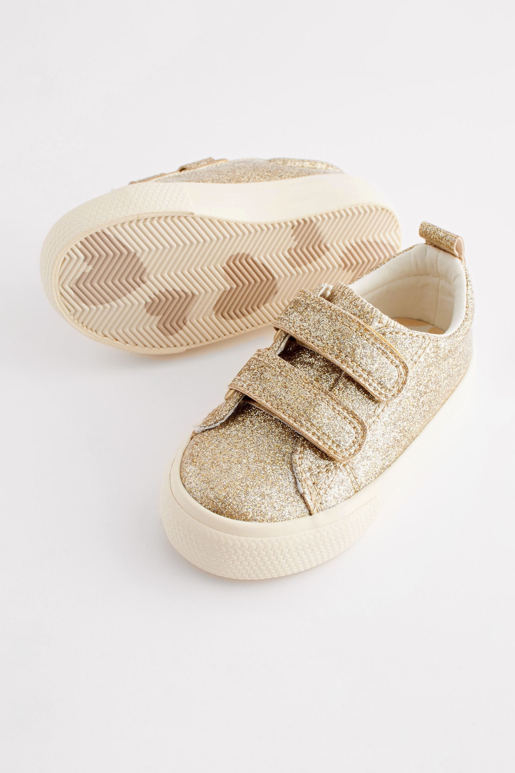 Gold Glitter Standard Fit (F) Chunky Trainers With Touch Fastening