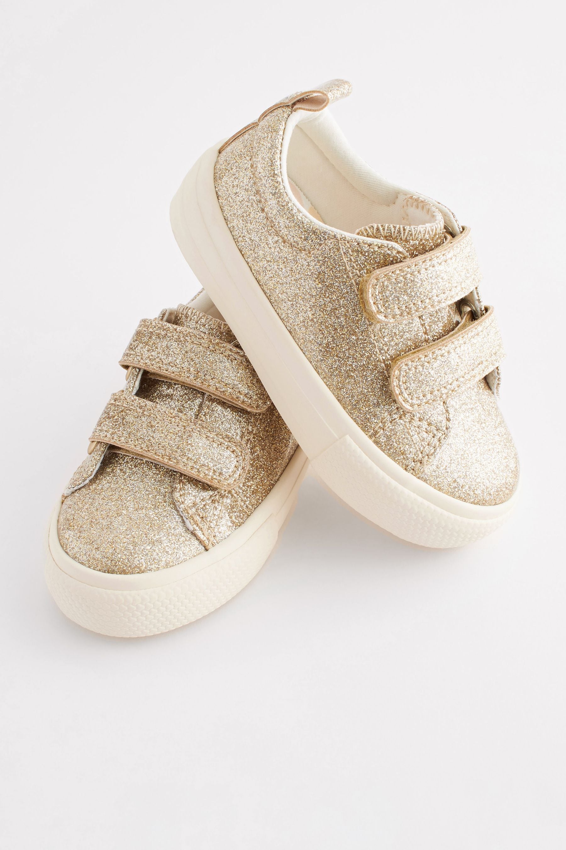 Gold Glitter Standard Fit (F) Chunky Trainers With Touch Fastening