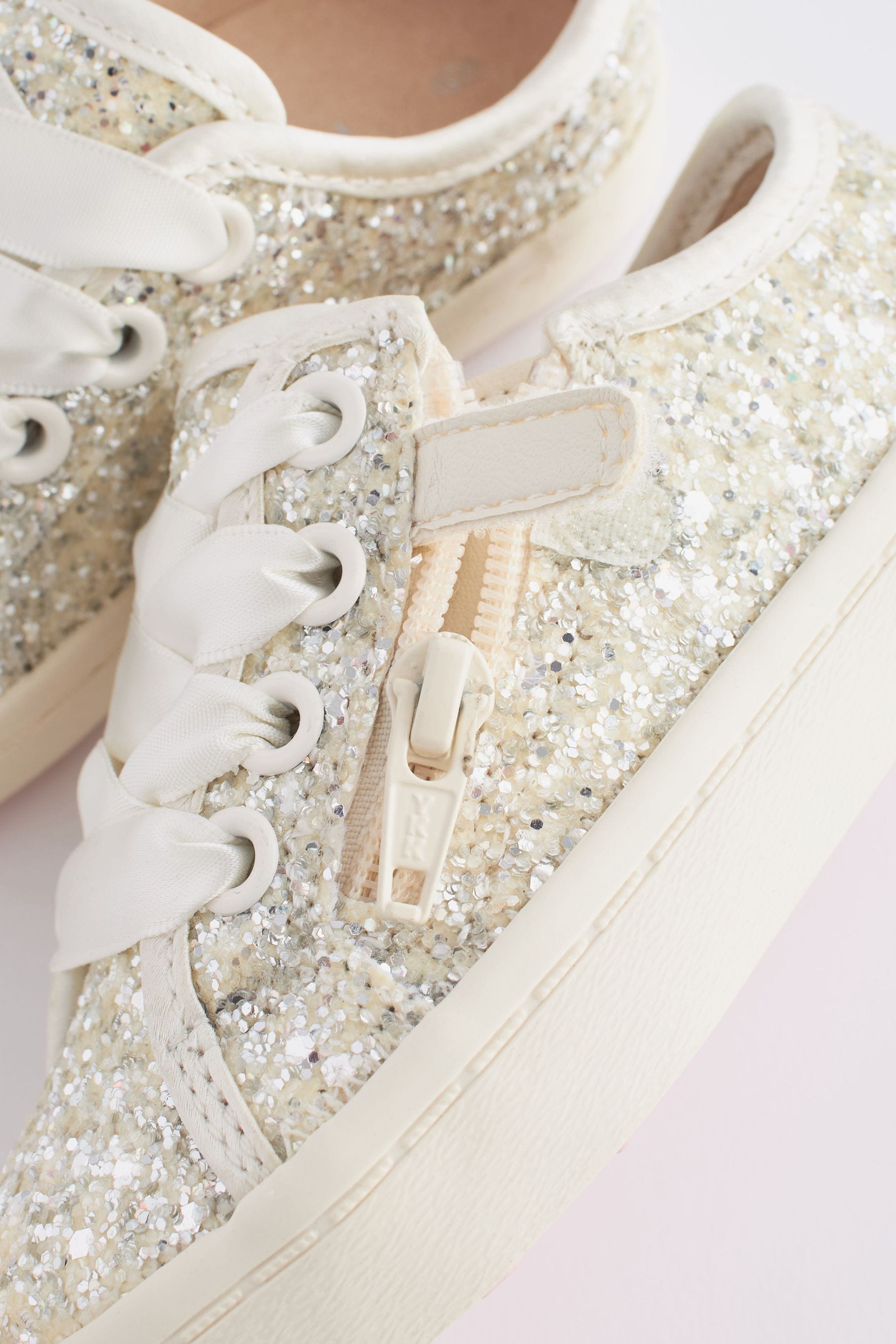 Ivory White Glitter Bridesmaid Occasion Trainers