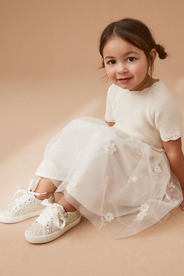 Ivory White Glitter Bridesmaid Occasion Trainers