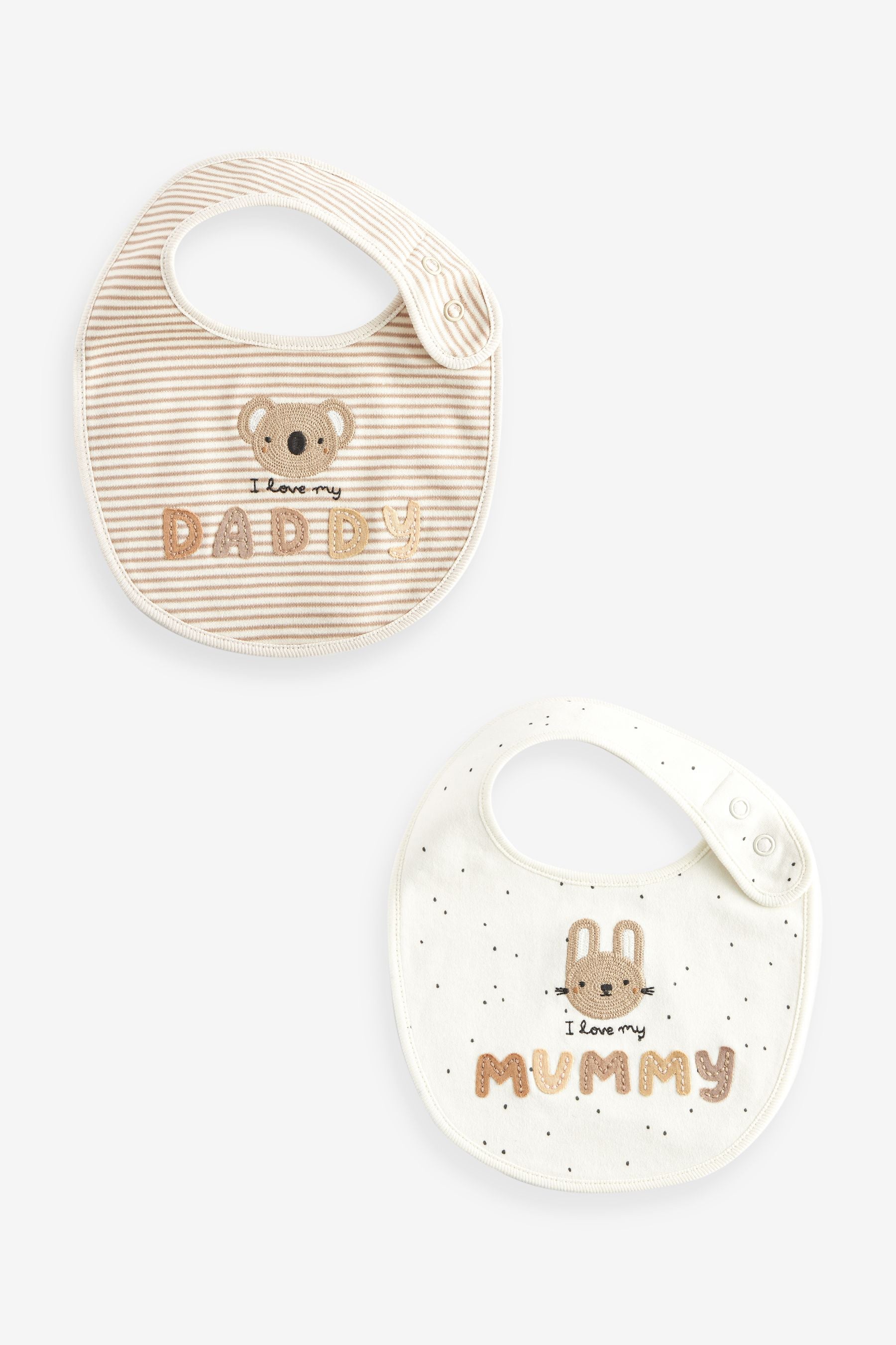 White Mummy/Daddy Regular Baby Bibs 2 Pack