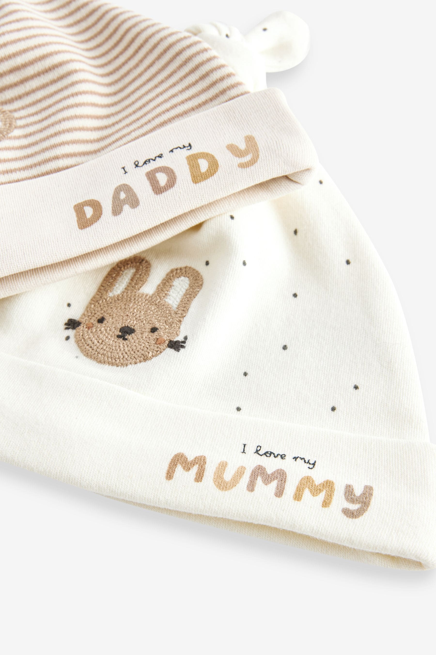 Neutral Mummy / Daddy Baby Tie Top 100% Cotton Hats 2 Packs (0-6mths)