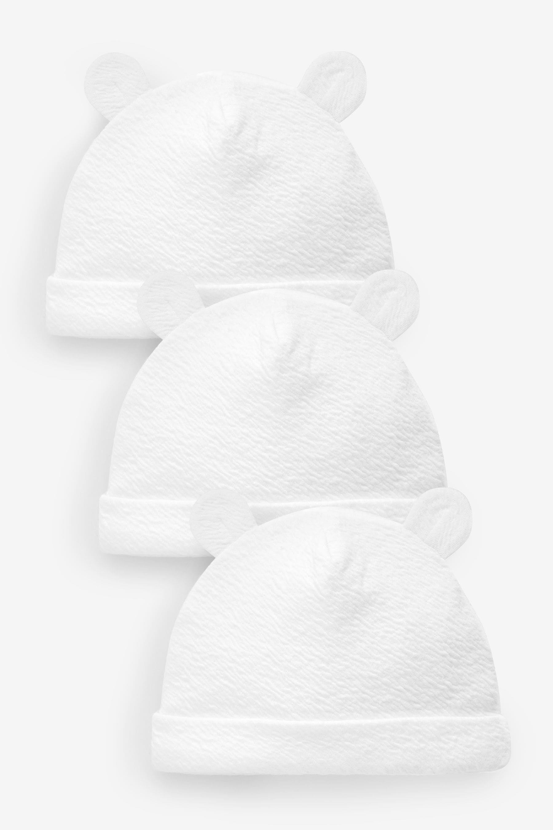 White Beanie Jersey Baby Hats 3 Pack (0-12mths)