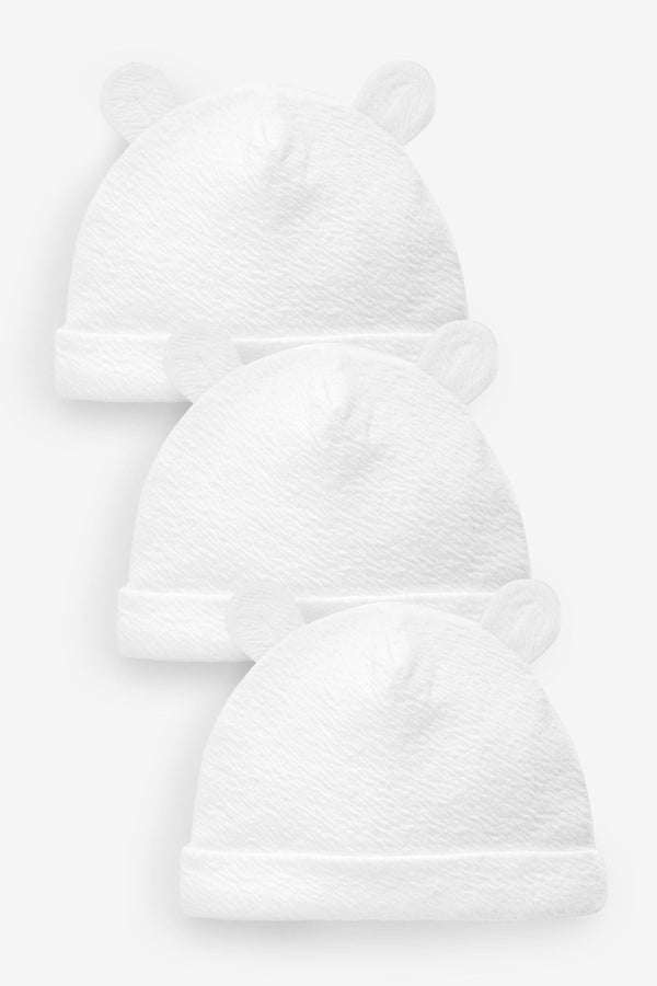 White Beanie Jersey Baby Hats 3 Pack (0-12mths)